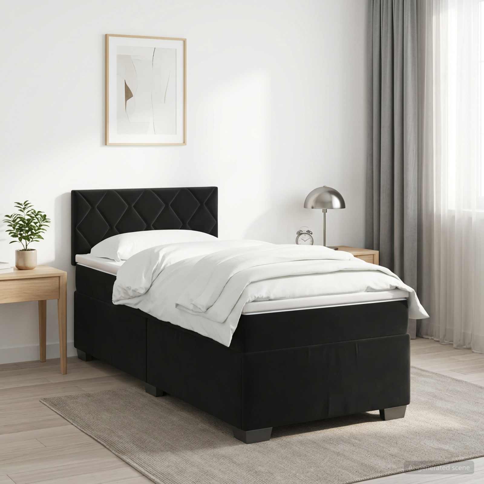 Boxspringbed met matras Zwart 90 x 200 cm Fluweel – afbeelding 1