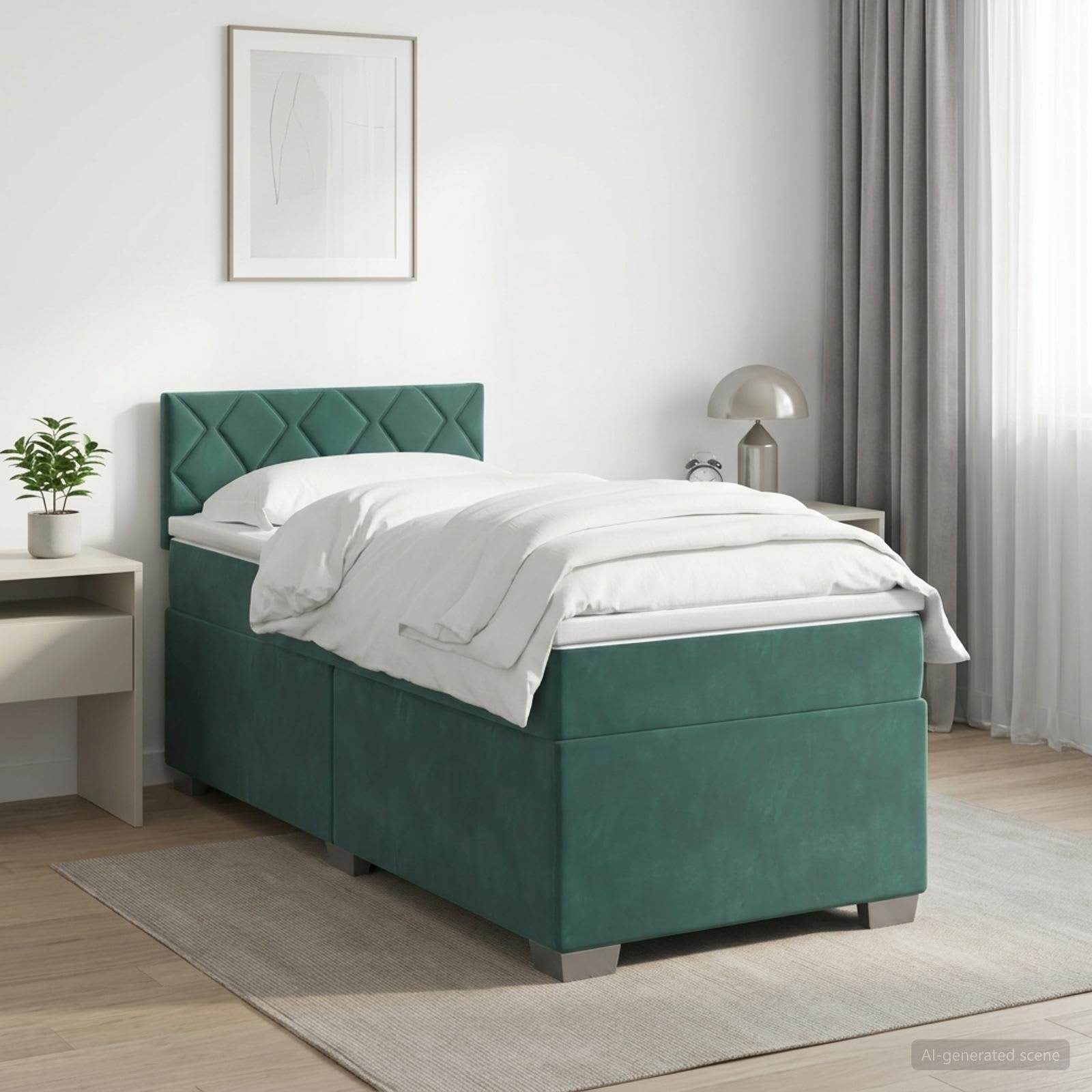Boxspringbed met matras Donkergroen 90 x 200 cm Fluweel – afbeelding 1