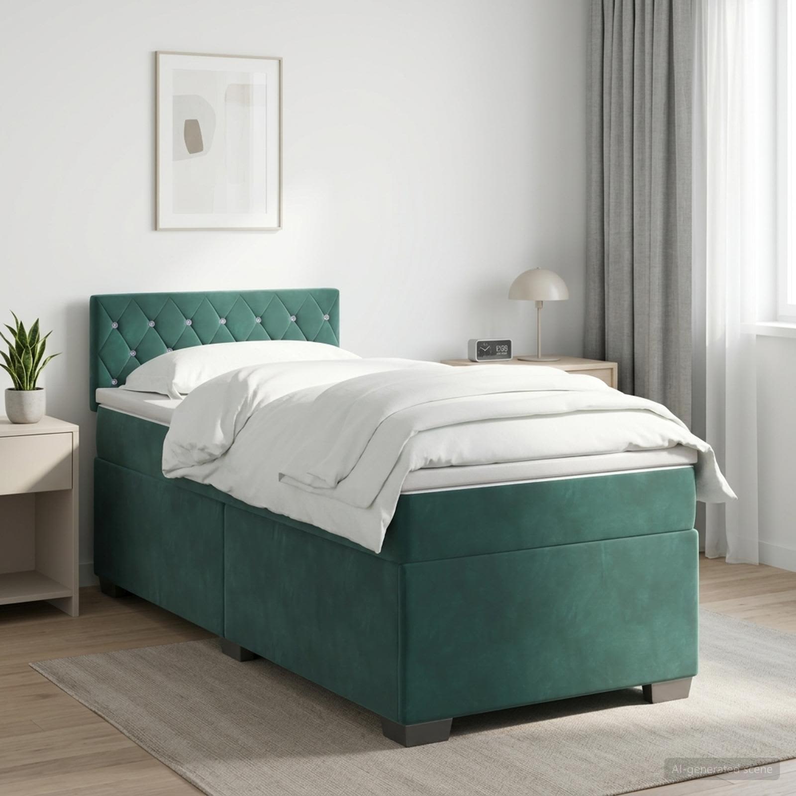 Boxspringbed met matras Donkergroen 100 x 200 cm Fluweel – afbeelding 1