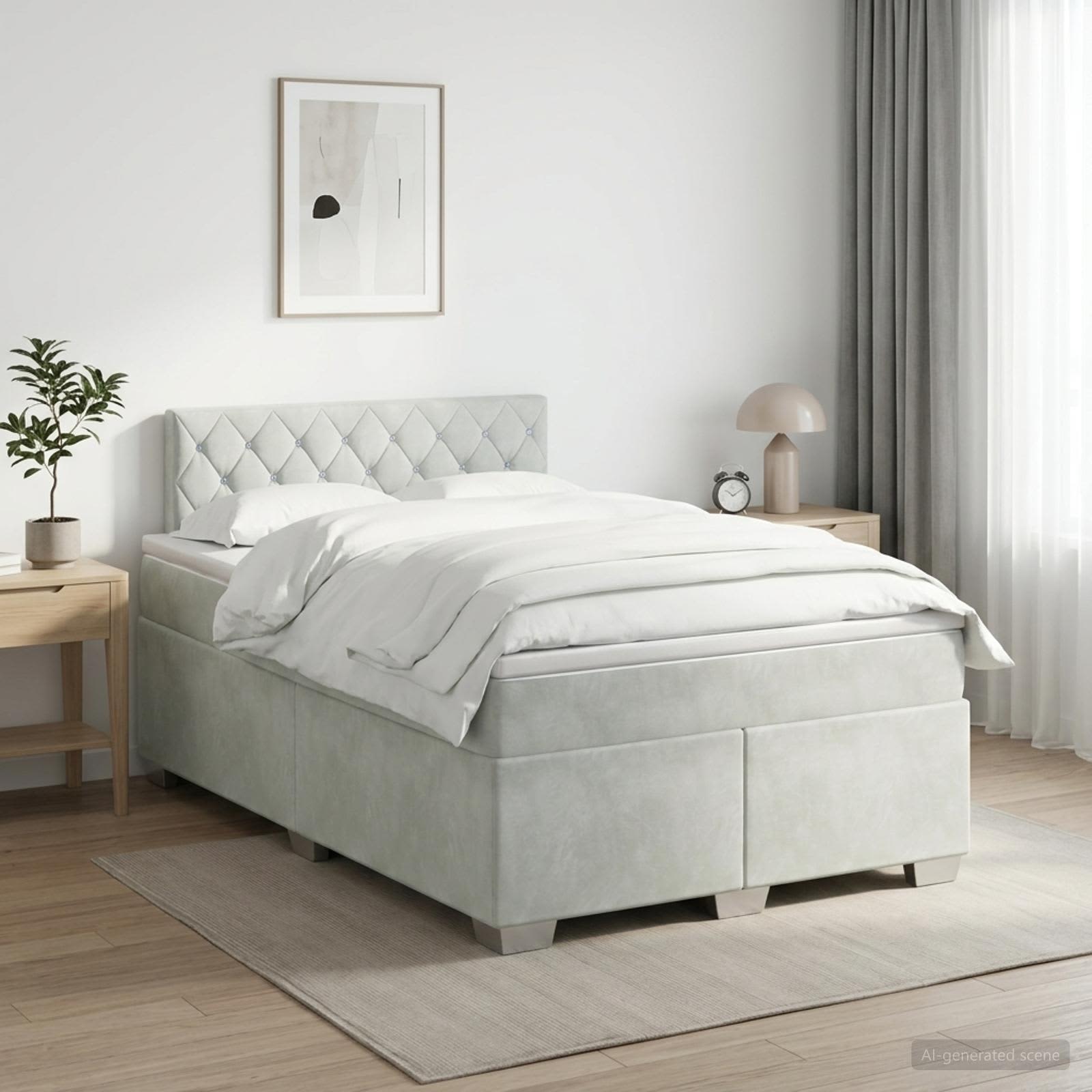 Boxspringbed met matras Lichtgrijs 120 x 190 cm Fluweel – afbeelding 1