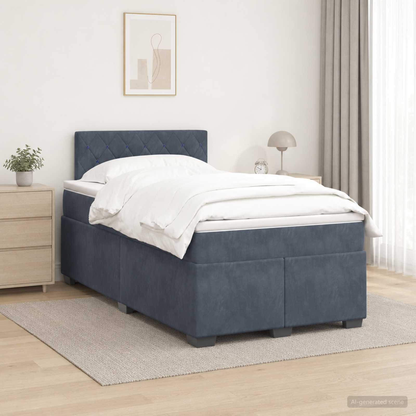 Boxspringbed met matras Donkergrijs 120 x 190 cm Fluweel – afbeelding 1