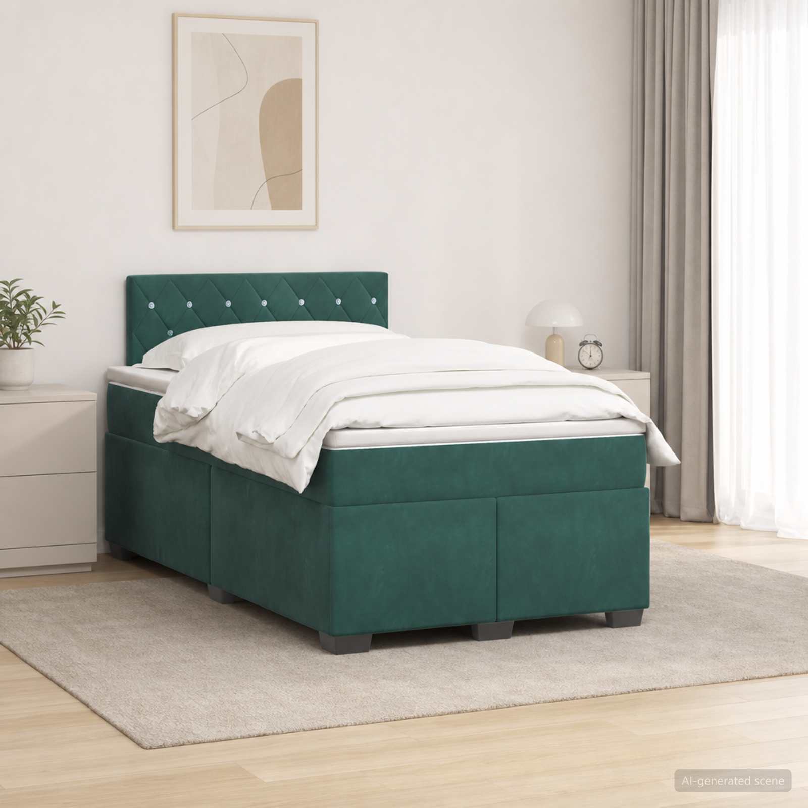 Boxspringbed met matras Donkergroen 120 x 200 cm Fluweel – afbeelding 1