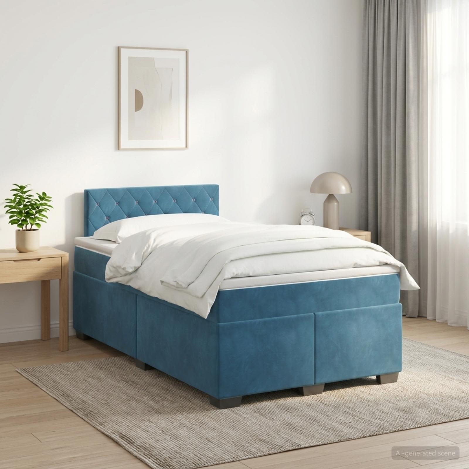 Boxspringbed met matras Donkerblauw 120 x 200 cm Fluweel – afbeelding 1
