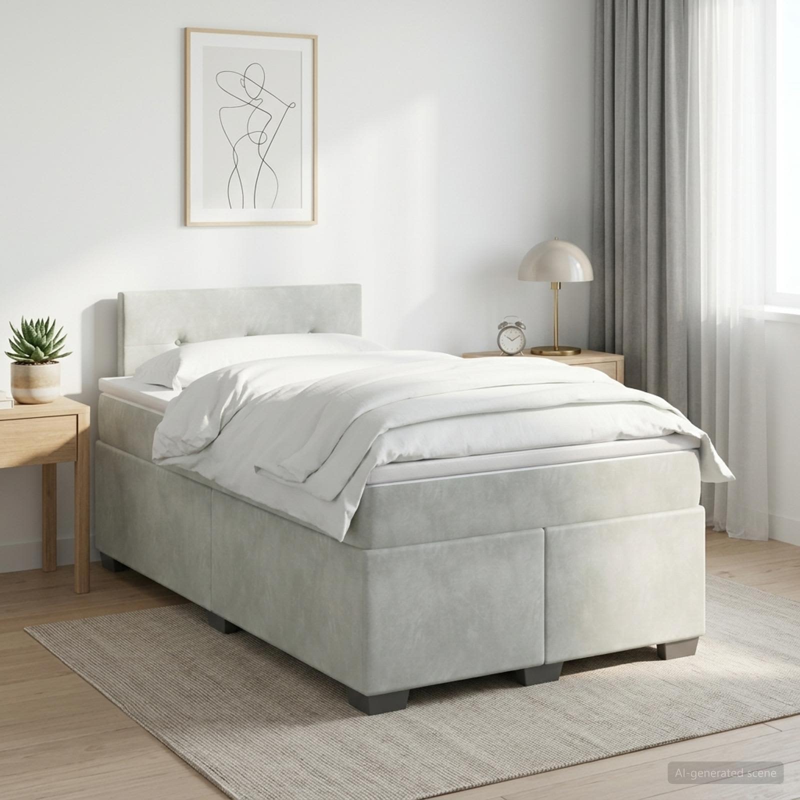 Boxspringbed met matras Lichtgrijs 120 x 200 cm Fluweel – afbeelding 1