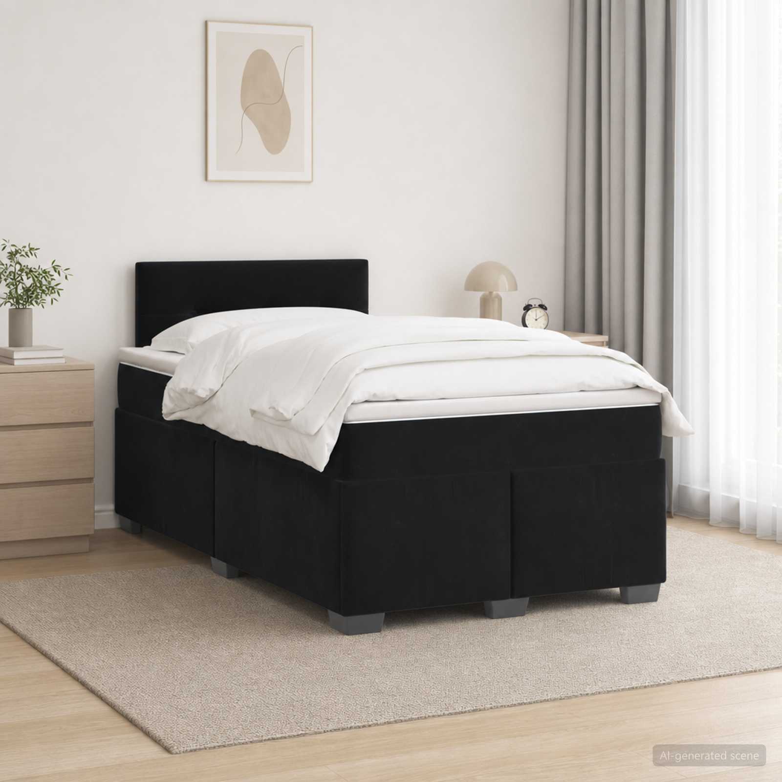 Boxspringbed met matras Zwart 120 x 200 cm Fluweel – afbeelding 1