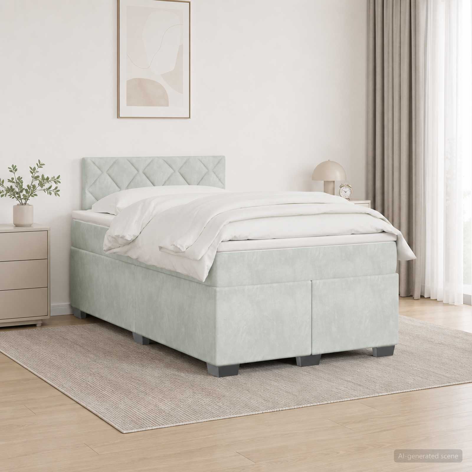 Boxspringbed met matras Lichtgrijs 120 x 200 cm Fluweel – afbeelding 1