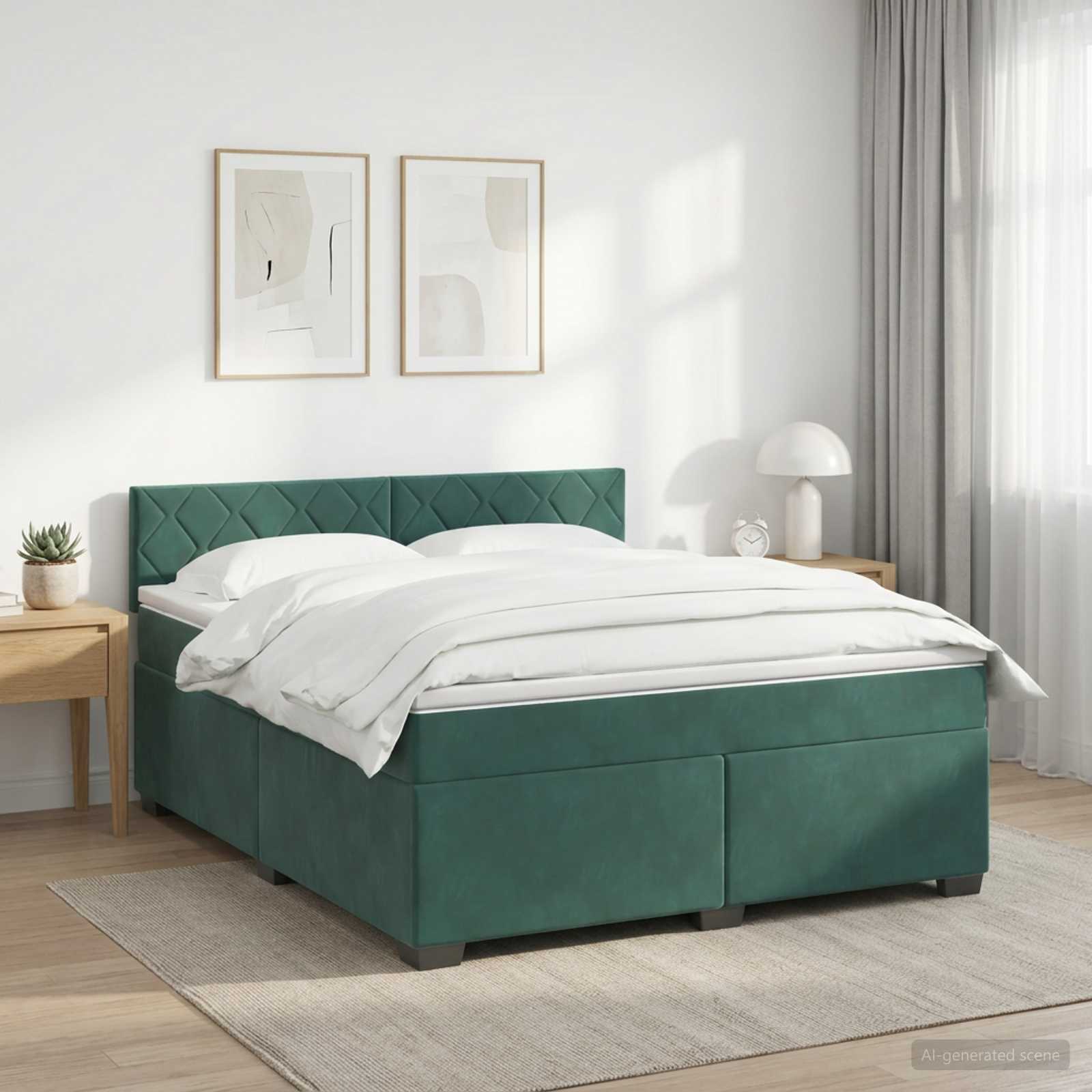 Boxspringbed met matras Donkergroen 140 x 190 cm Fluweel – afbeelding 1