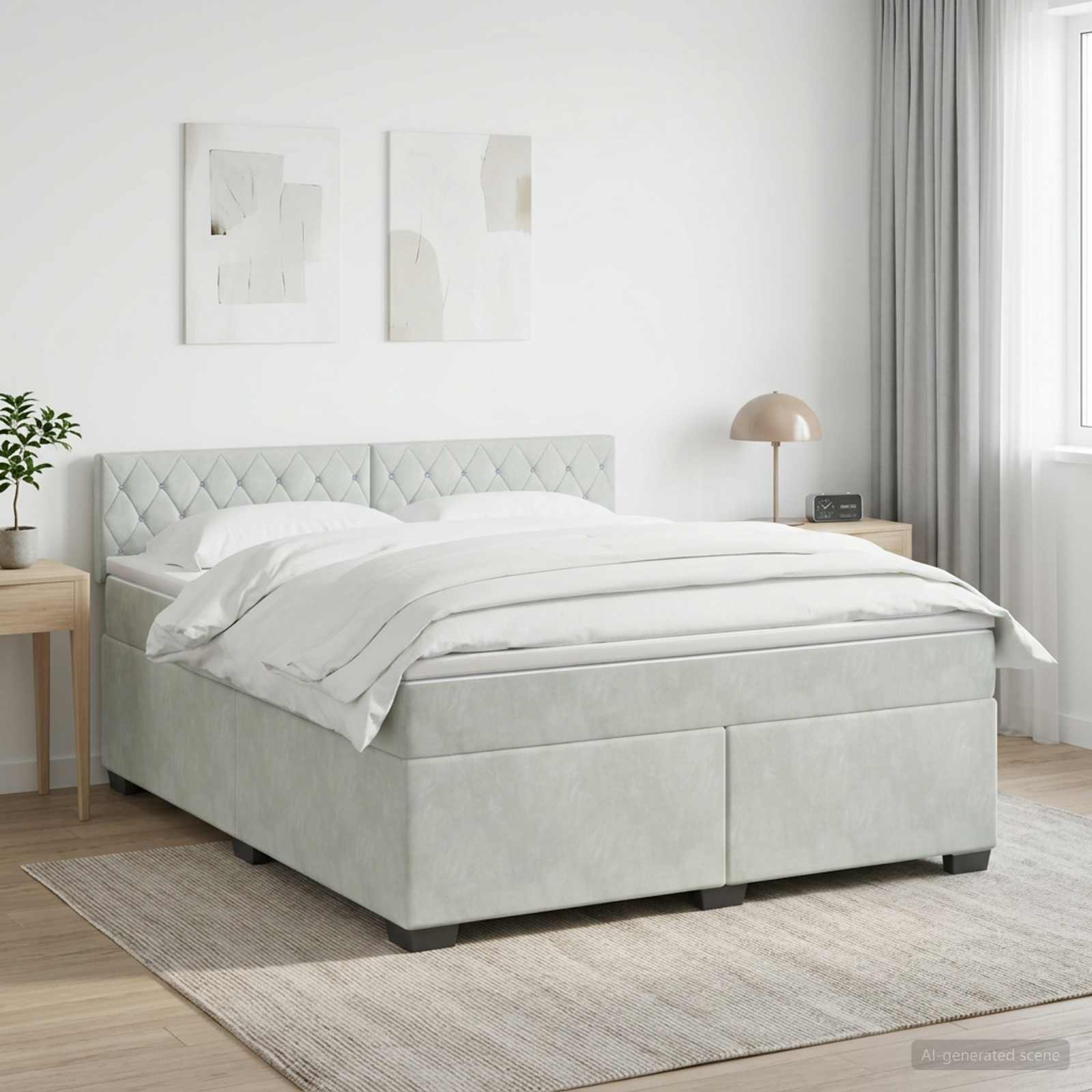 Boxspringbed met matras Lichtgrijs 140 x 200 cm Fluweel – afbeelding 1