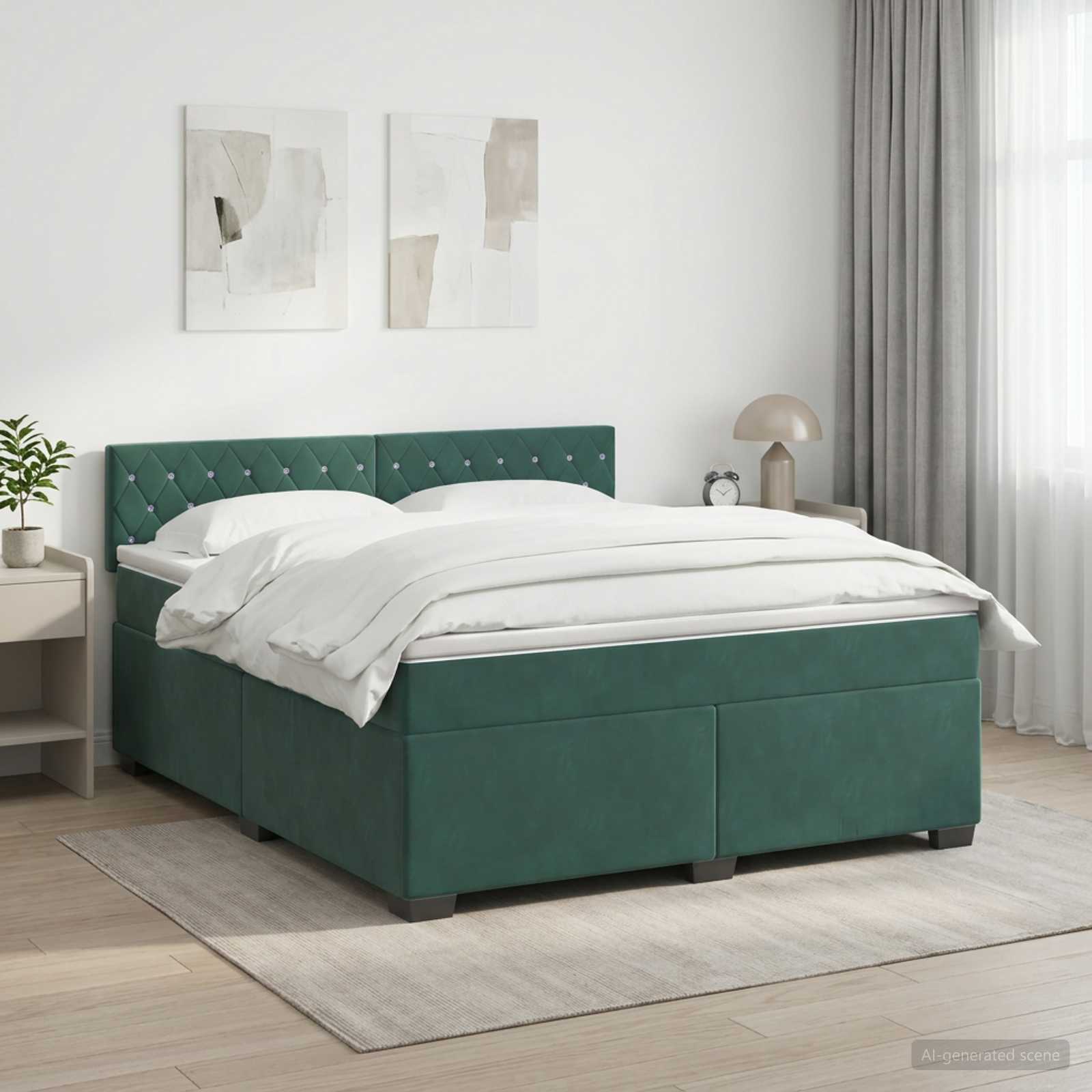 Boxspringbed met matras Donkergroen 140 x 200 cm Fluweel – afbeelding 1