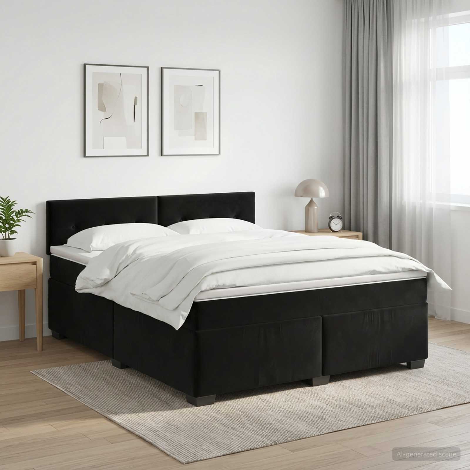 Boxspringbed met matras Zwart 140 x 200 cm Fluweel – afbeelding 1
