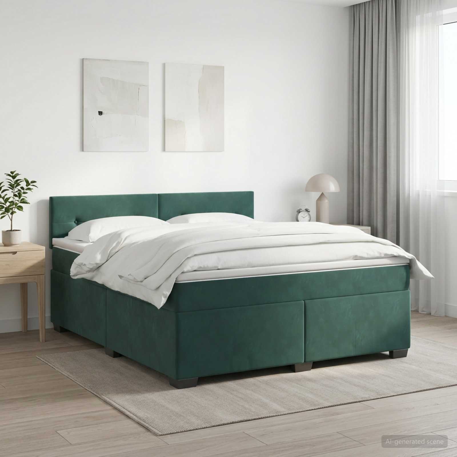 Boxspringbed met matras Donkergroen 140 x 200 cm Fluweel – afbeelding 1