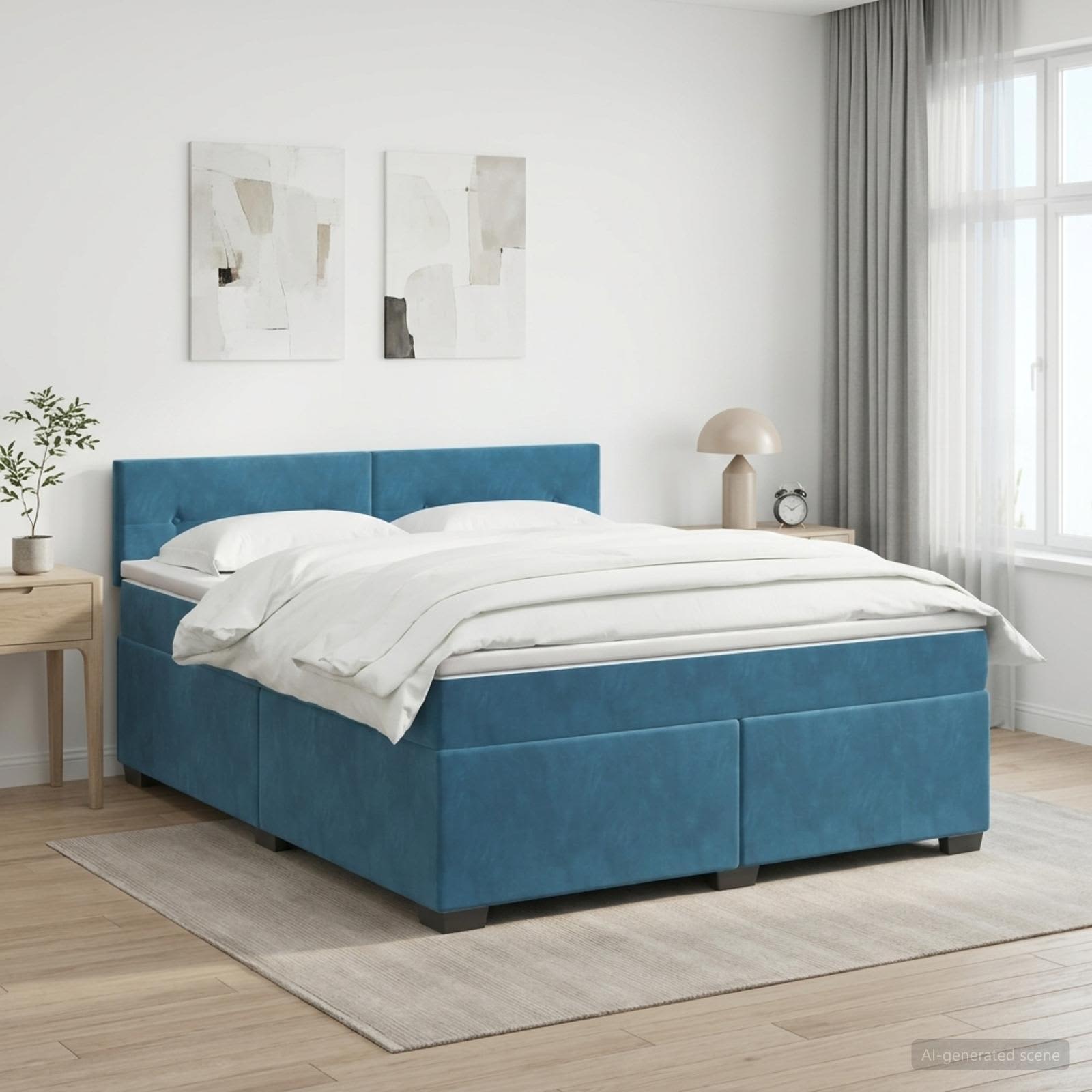 Boxspringbed met matras Donkerblauw 140 x 200 cm Fluweel – afbeelding 1