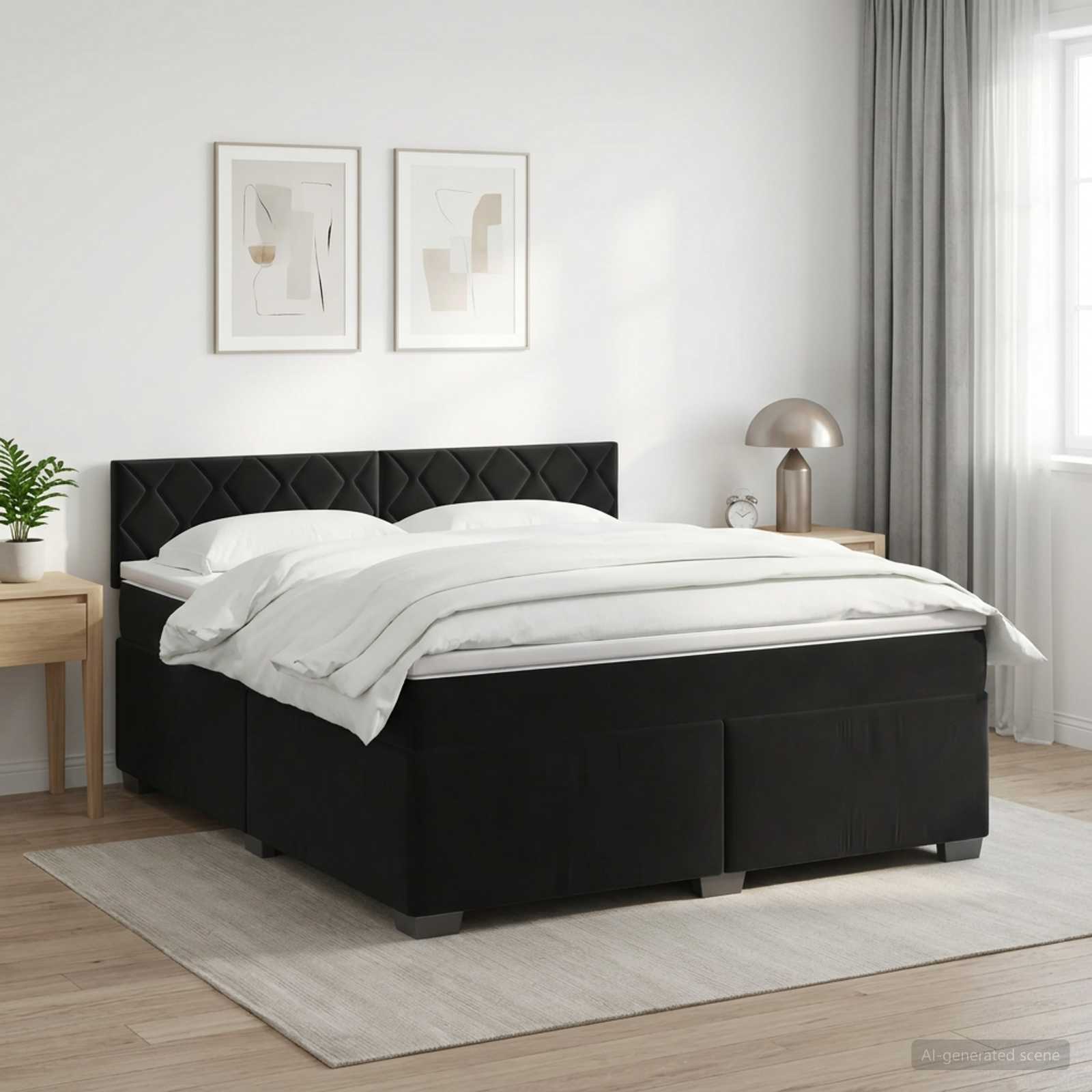 Boxspringbed met matras Zwart 140 x 200 cm Fluweel – afbeelding 1