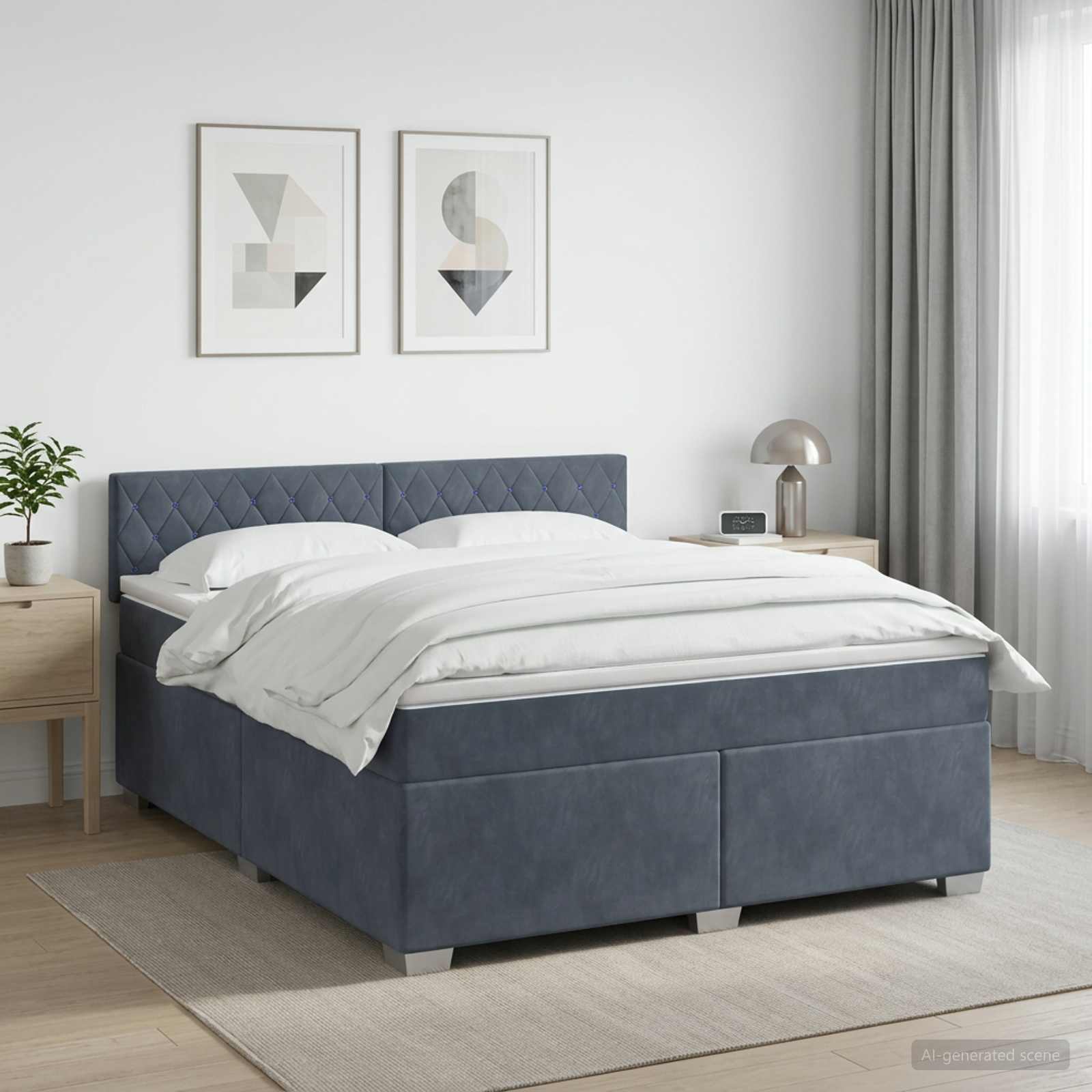 Boxspringbed met matras Donkergrijs 160 x 200 cm Fluweel – afbeelding 1