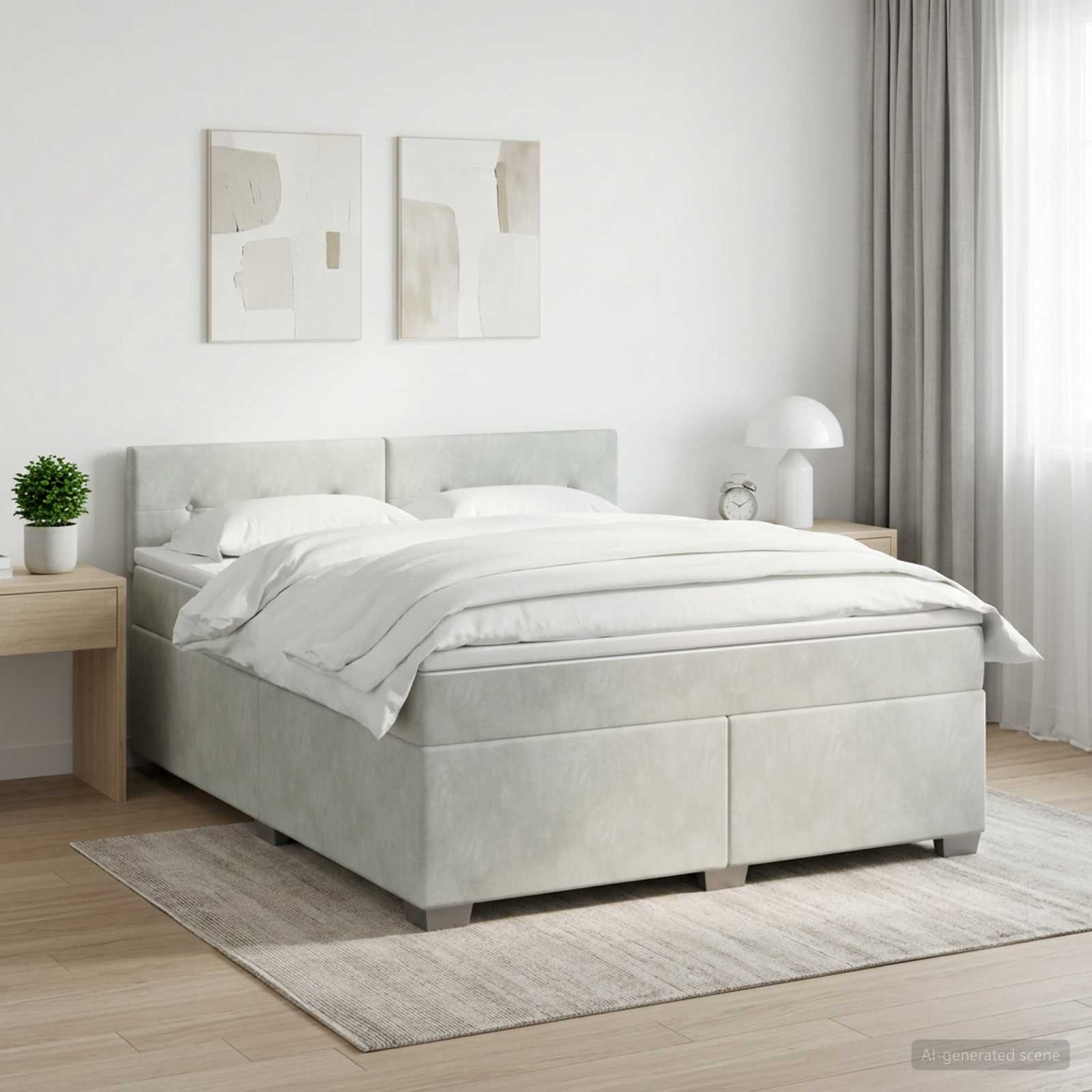 Boxspringbed met matras Lichtgrijs 160 x 200 cm Fluweel – afbeelding 1