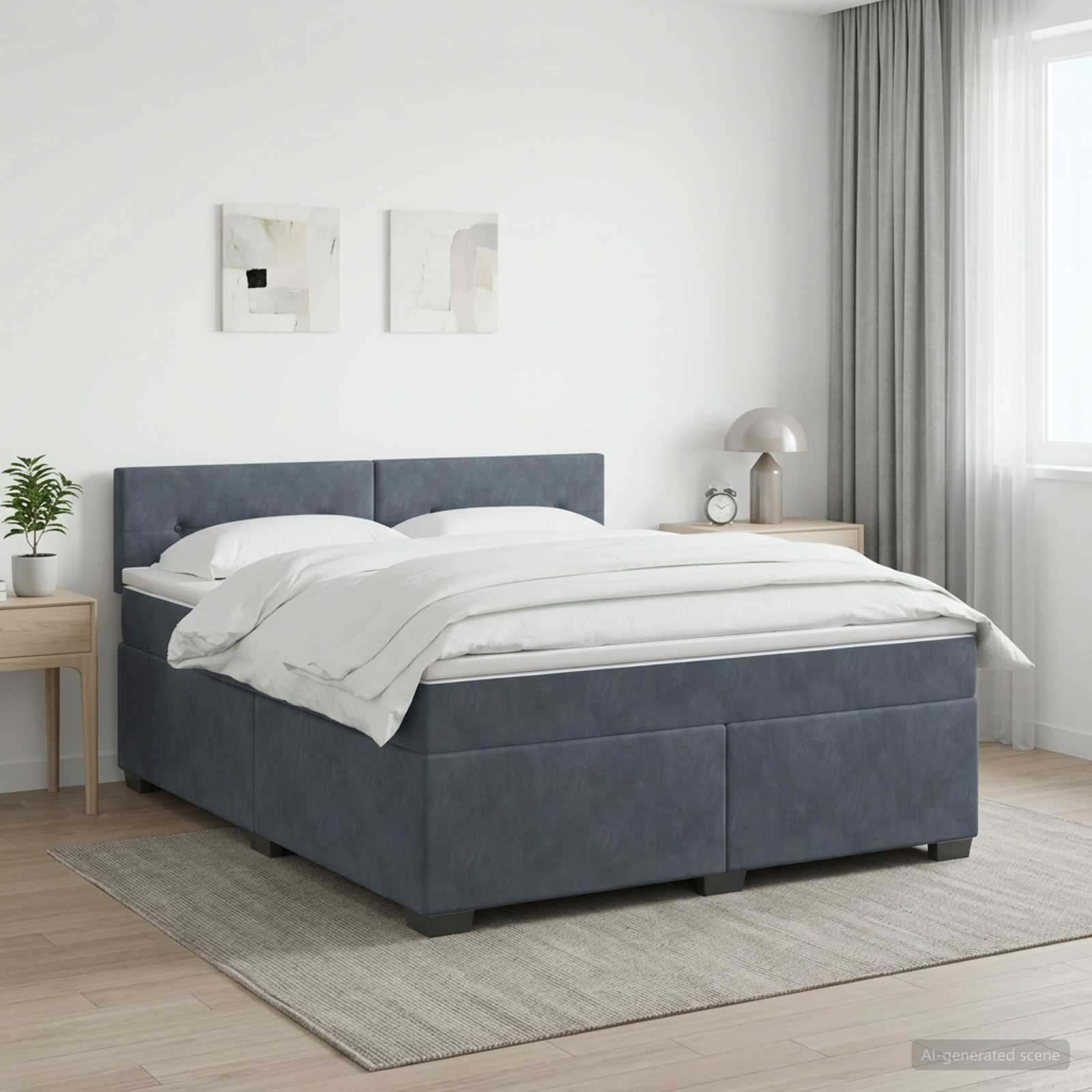 Boxspringbed met matras Donkergrijs 160 x 200 cm Fluweel – afbeelding 1