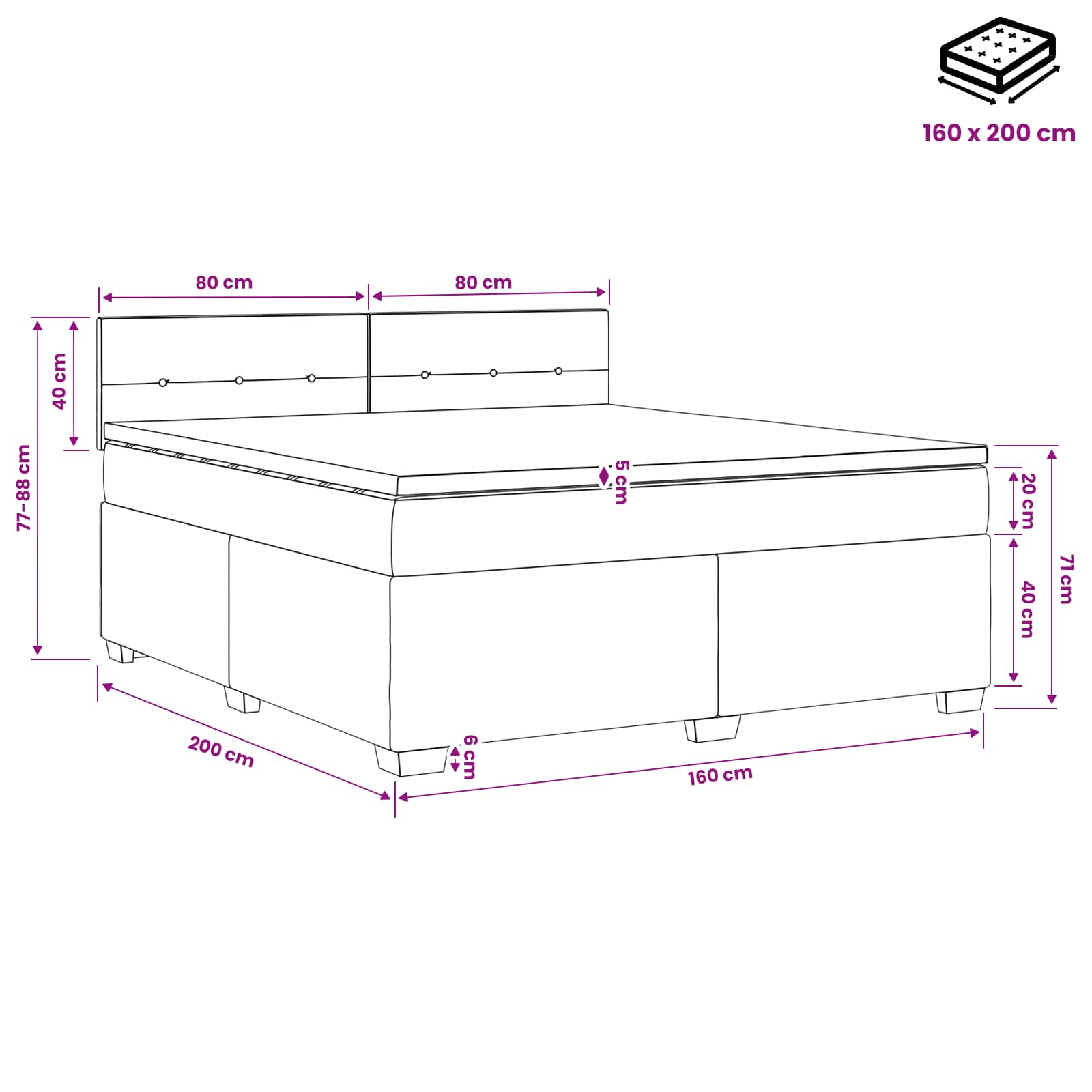 Boxspringbed met matras Zwart 160 x 200 cm Fluweel – afbeelding 11