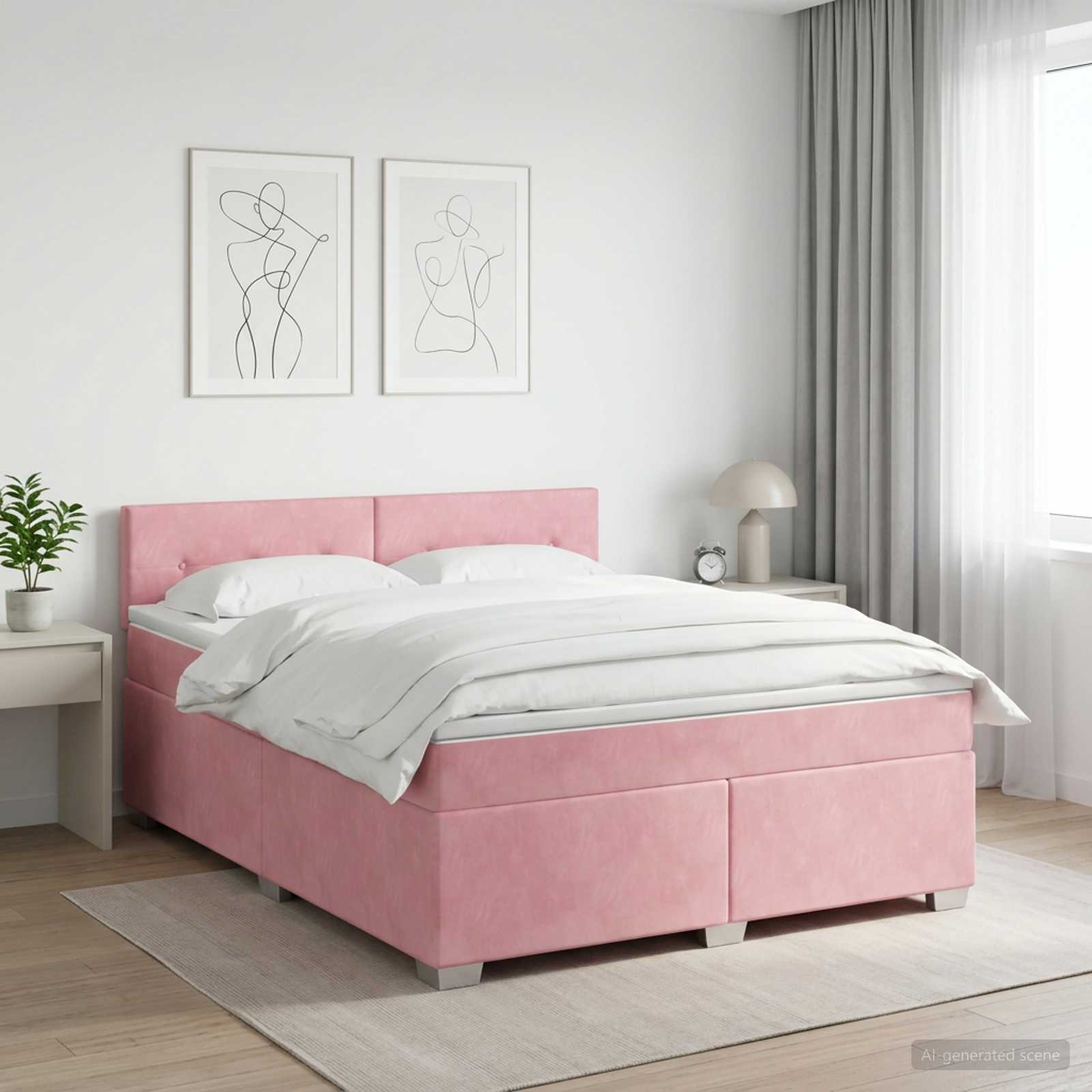 Boxspringbed met matras Roze 160 x 200 cm Fluweel – afbeelding 1