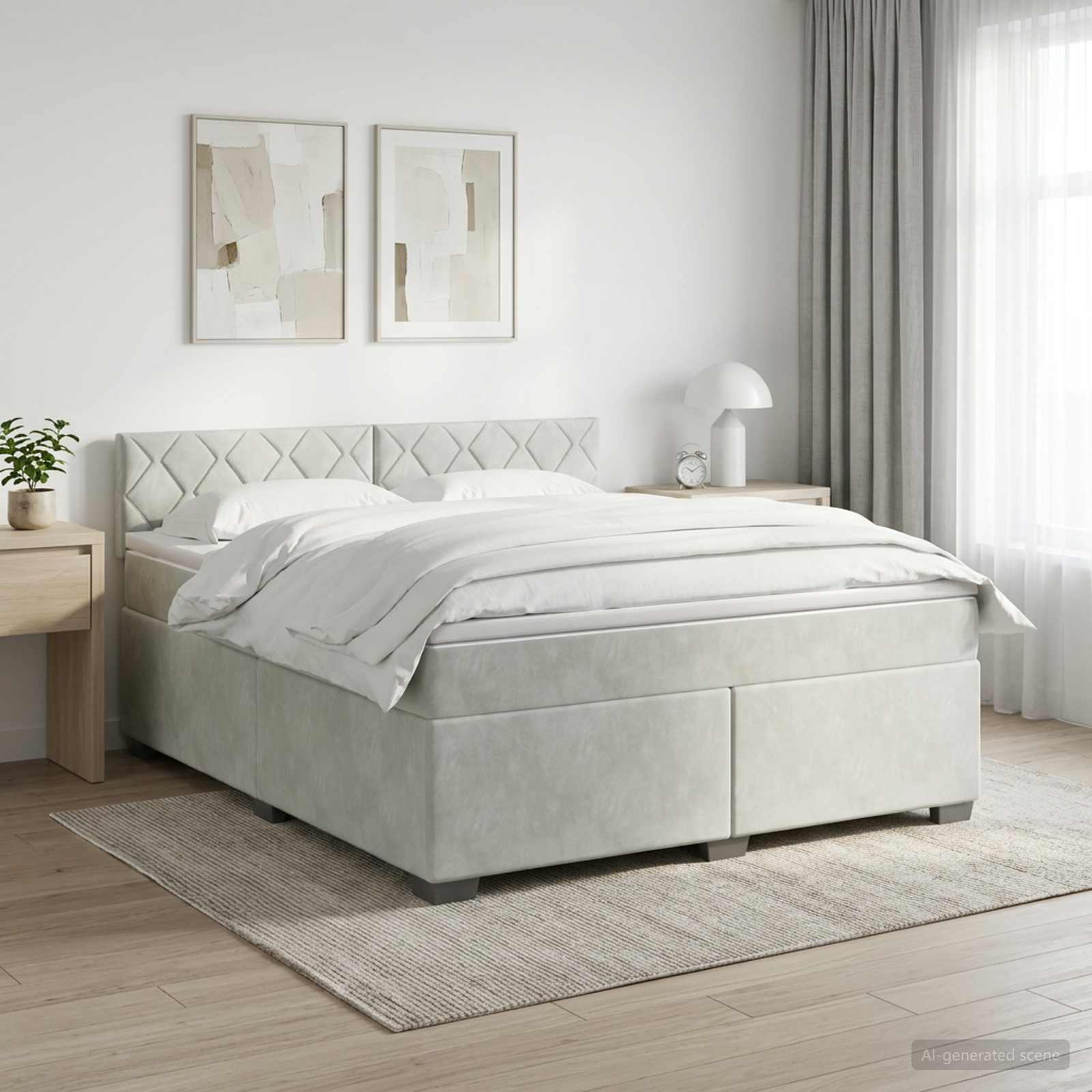 Boxspringbed met matras Lichtgrijs 180 x 200 cm Fluweel