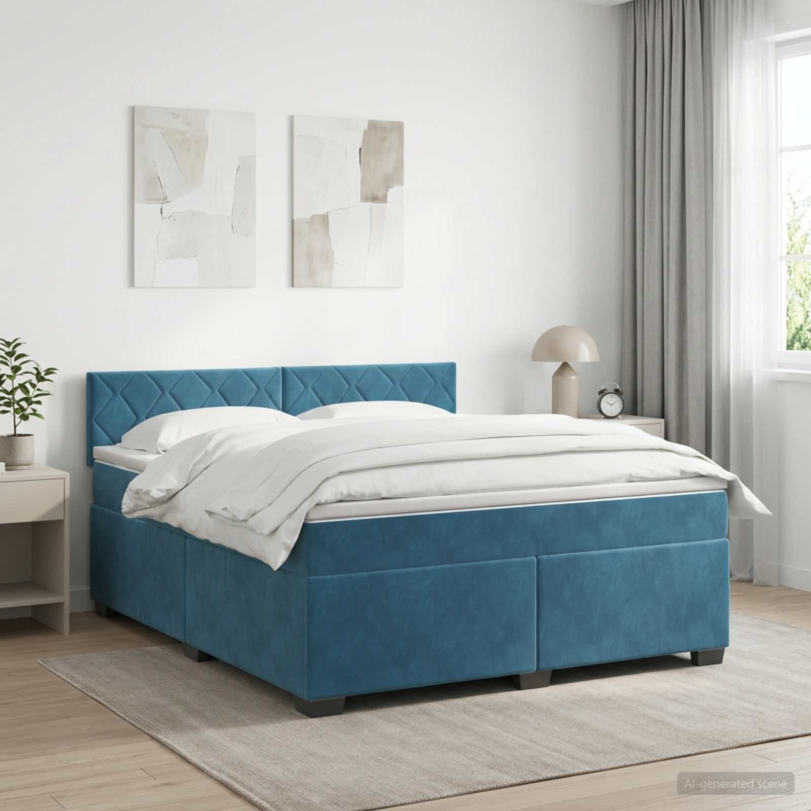 Boxspringbed met matras Donkerblauw 180 x 200 cm Fluweel – afbeelding 1