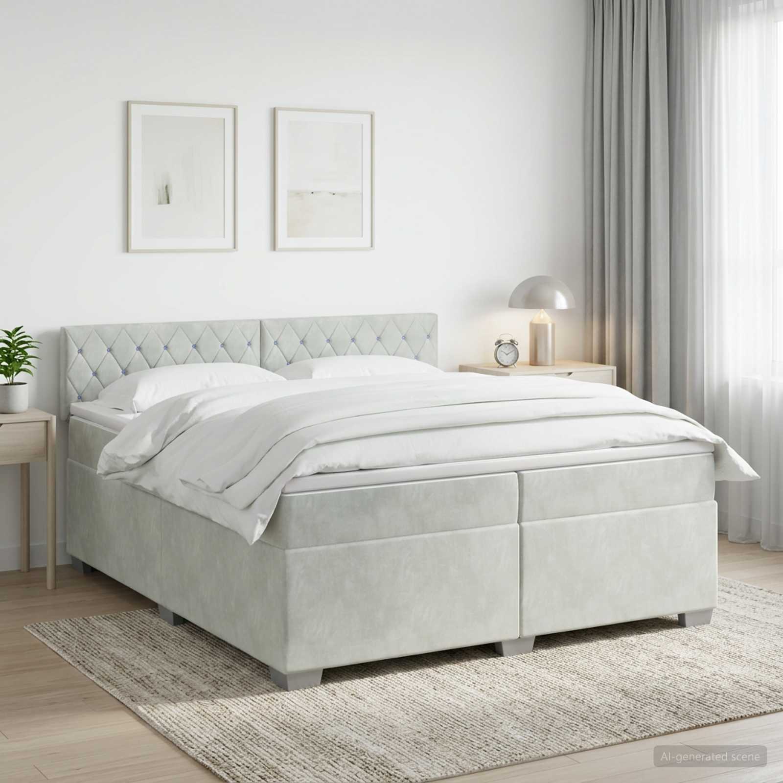 Boxspringbed met matras Lichtgrijs 200 x 200 cm Fluweel – afbeelding 1