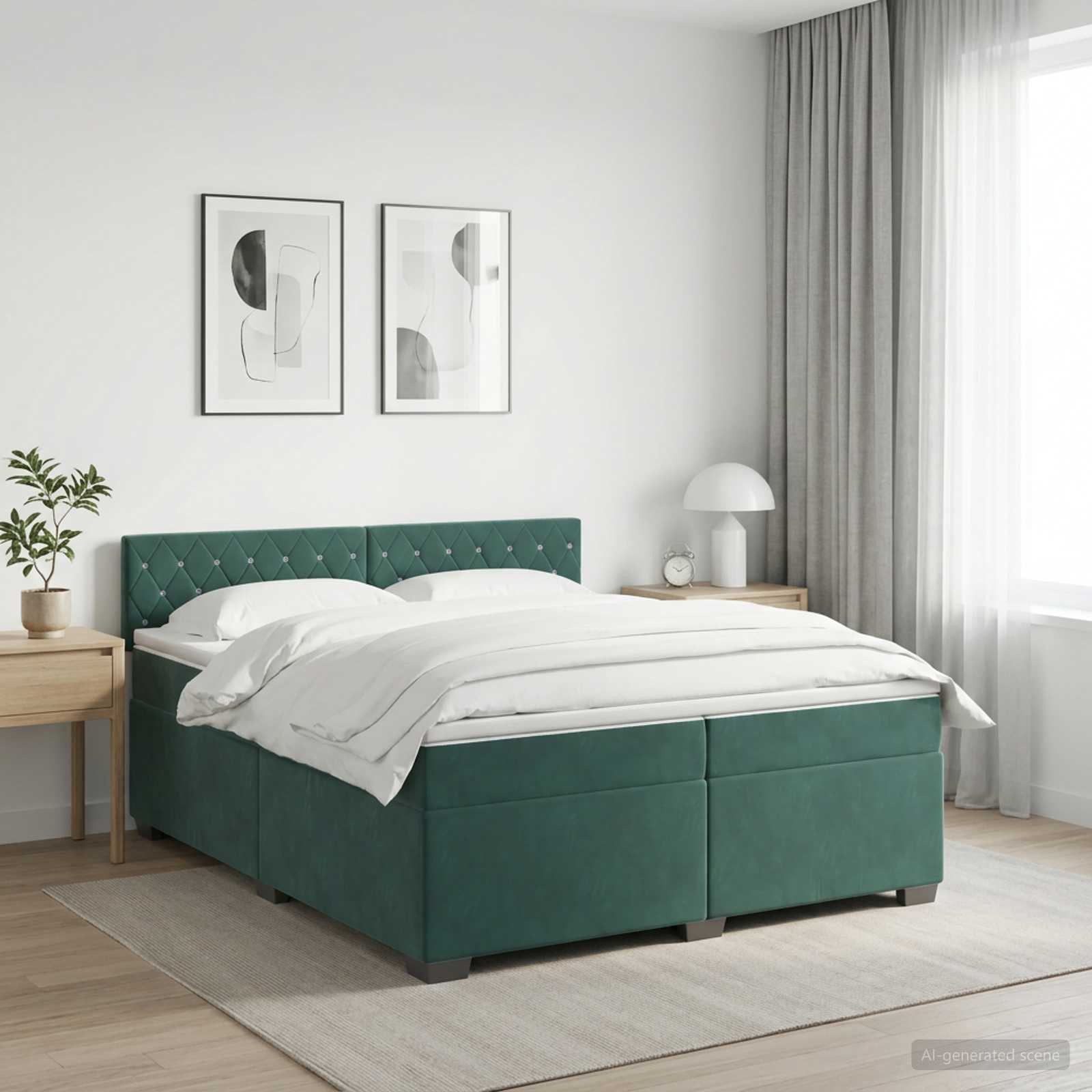 Boxspringbed met matras Donkergroen 200 x 200 cm Fluweel