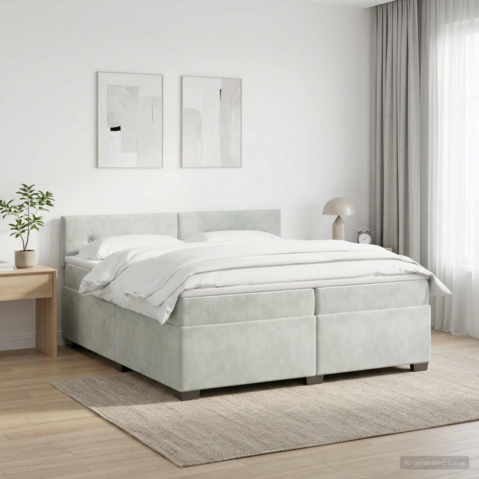 Boxspringbed met matras Lichtgrijs 200 x 200 cm Fluweel