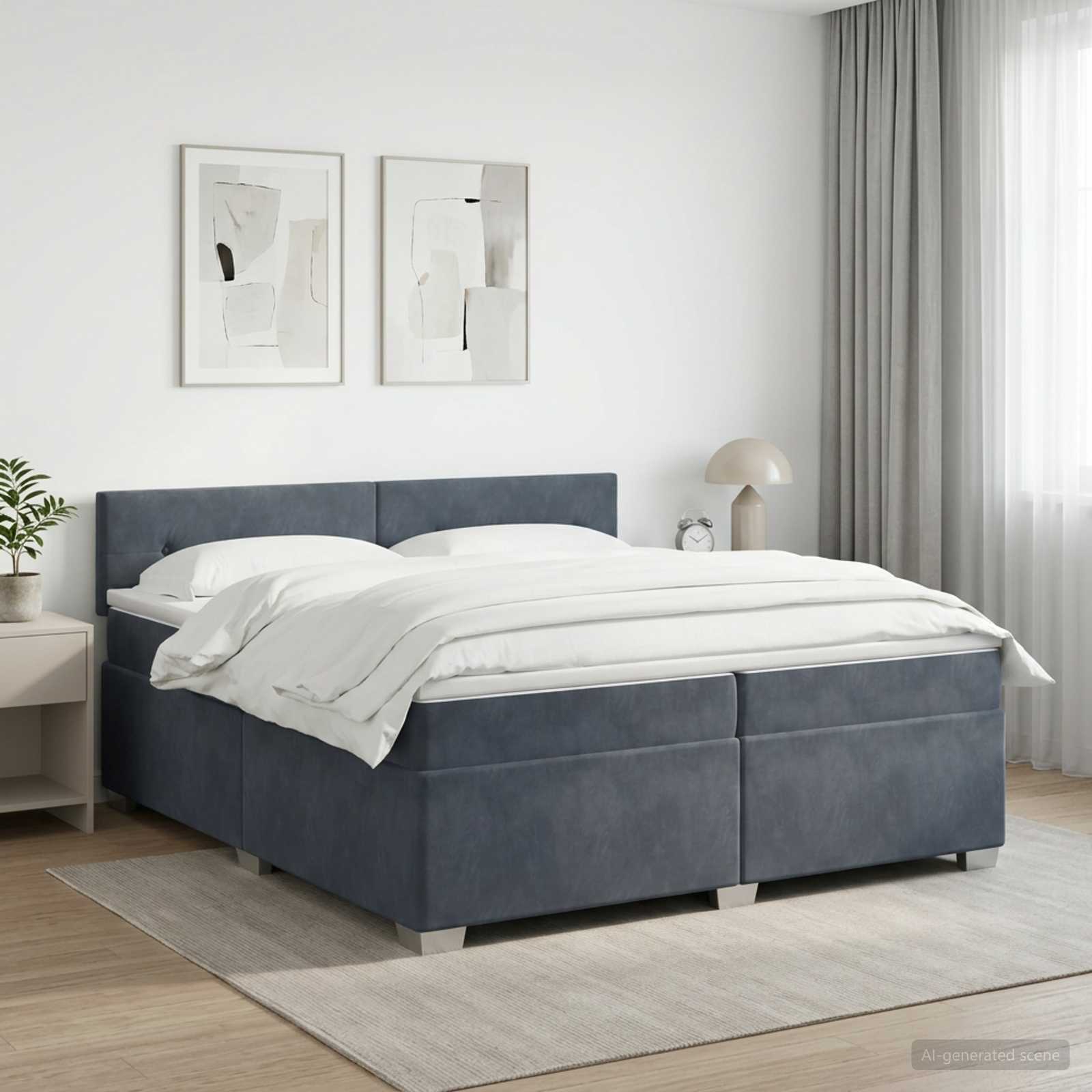 Boxspringbed met matras Donkergrijs 200 x 200 cm Fluweel – afbeelding 1