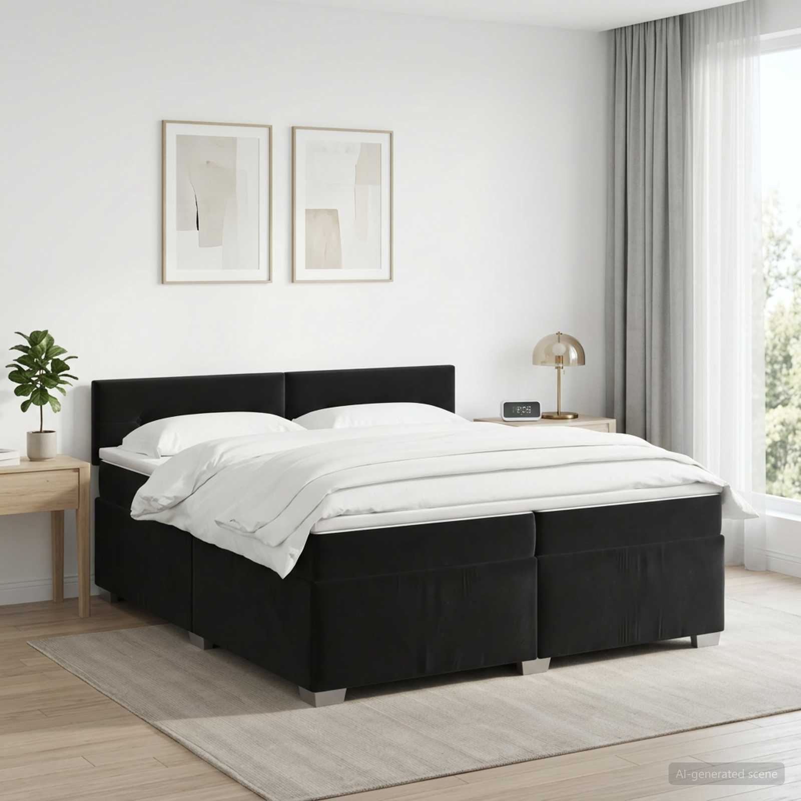 Boxspringbed met matras Zwart 200 x 200 cm Fluweel – afbeelding 1