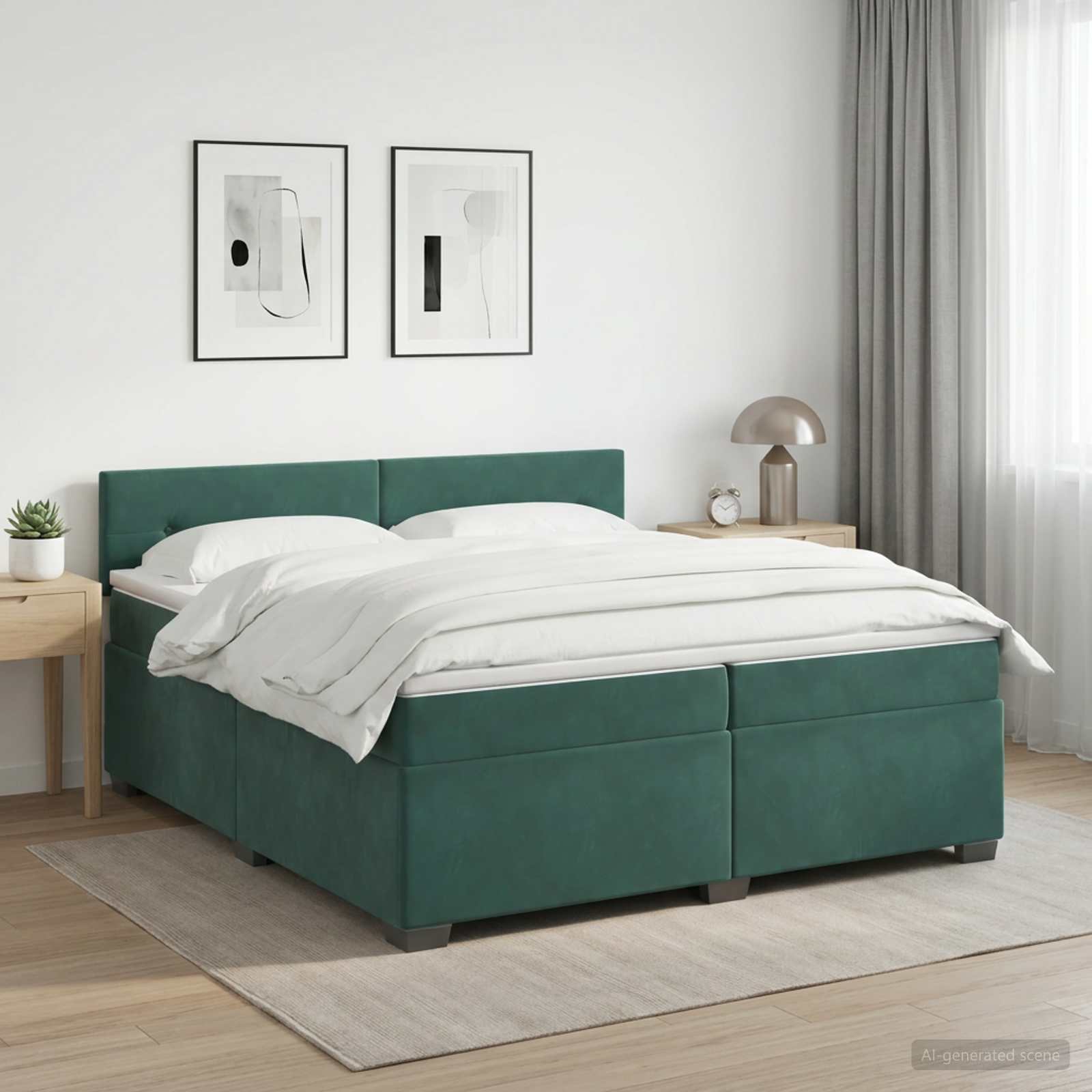 Boxspringbed met matras Donkergroen 200 x 200 cm Fluweel – afbeelding 1