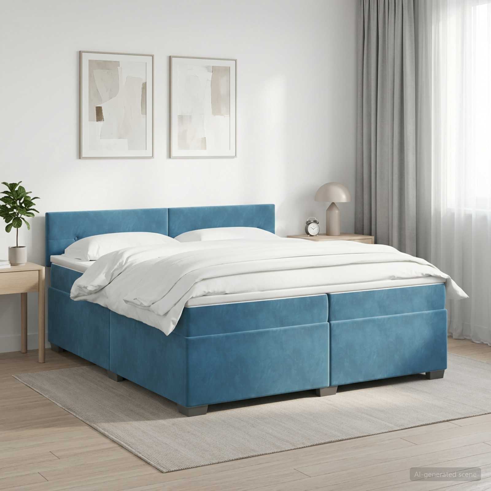 Boxspringbed met matras Donkerblauw 200 x 200 cm Fluweel – afbeelding 1