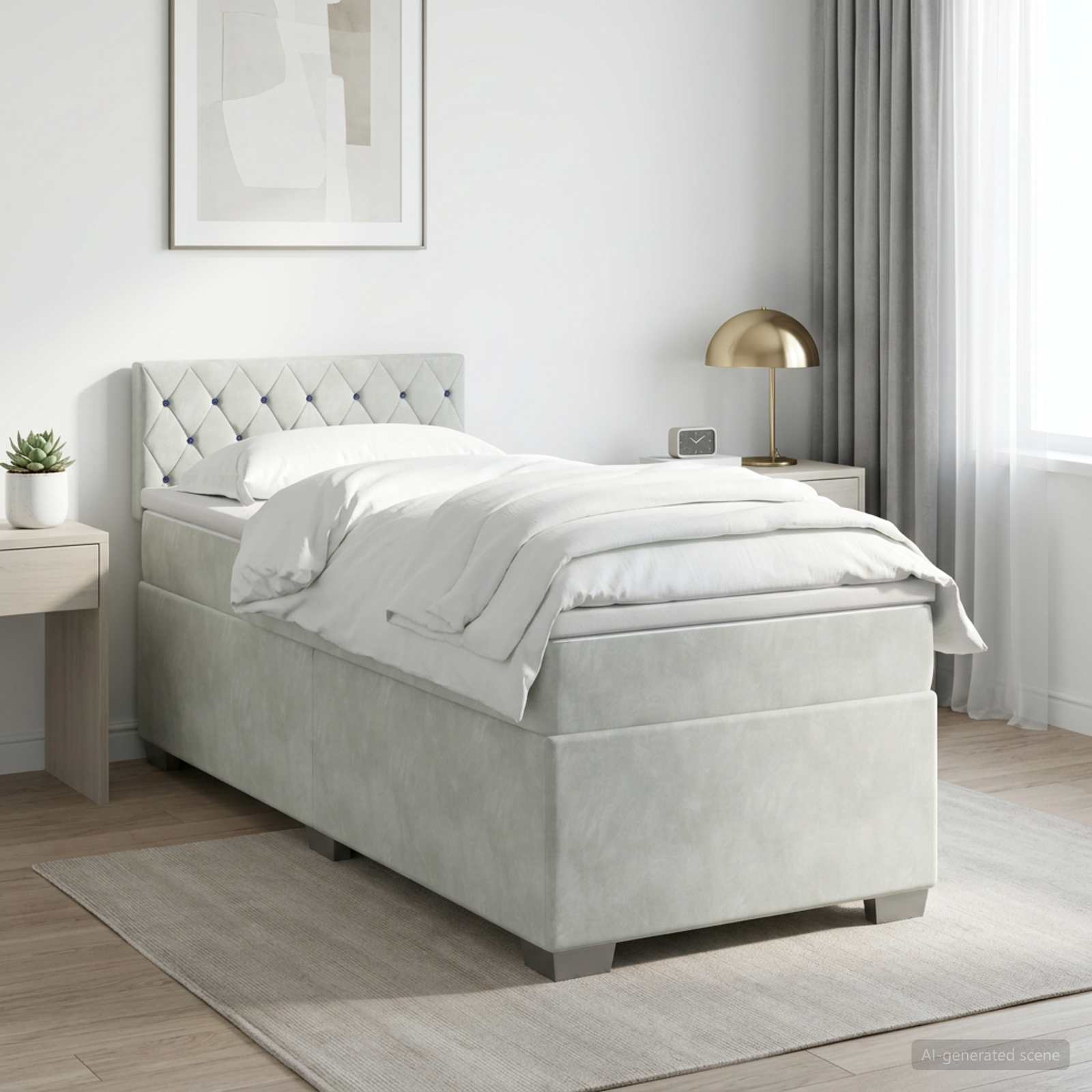 Boxspringbed met matras Lichtgrijs 90 x 190 cm Fluweel – afbeelding 1