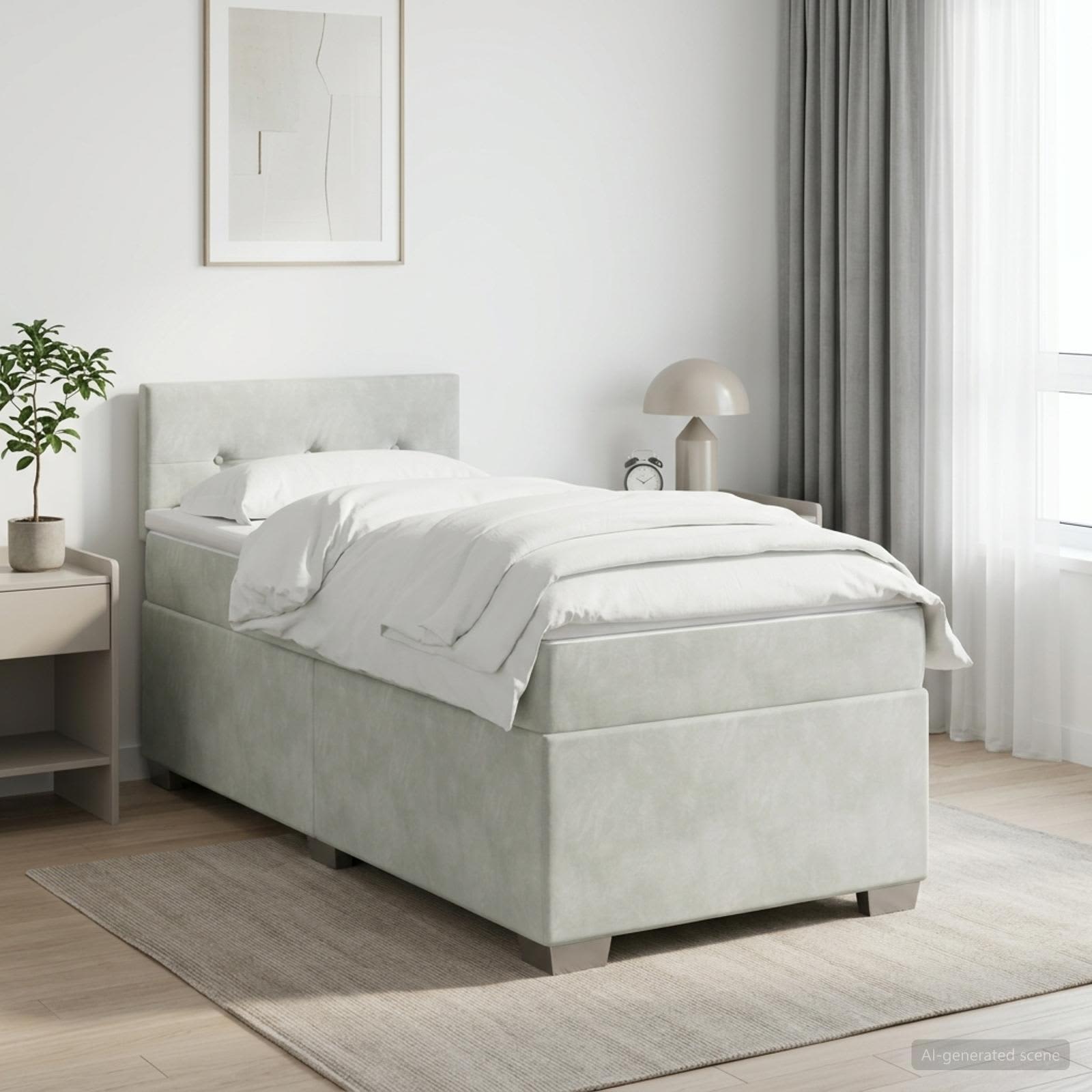 Boxspringbed met matras Lichtgrijs 90 x 190 cm Fluweel – afbeelding 1