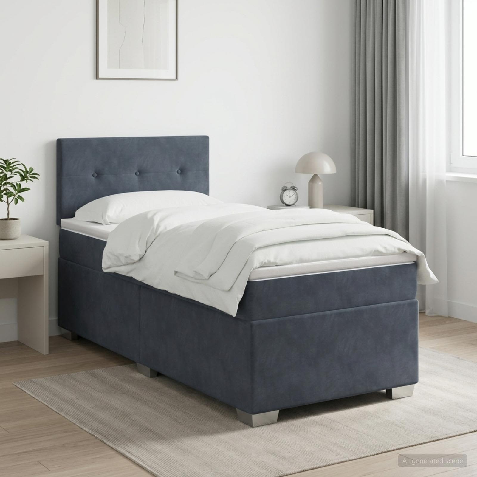 Boxspringbed met matras Donkergrijs 90 x 190 cm Fluweel – afbeelding 1
