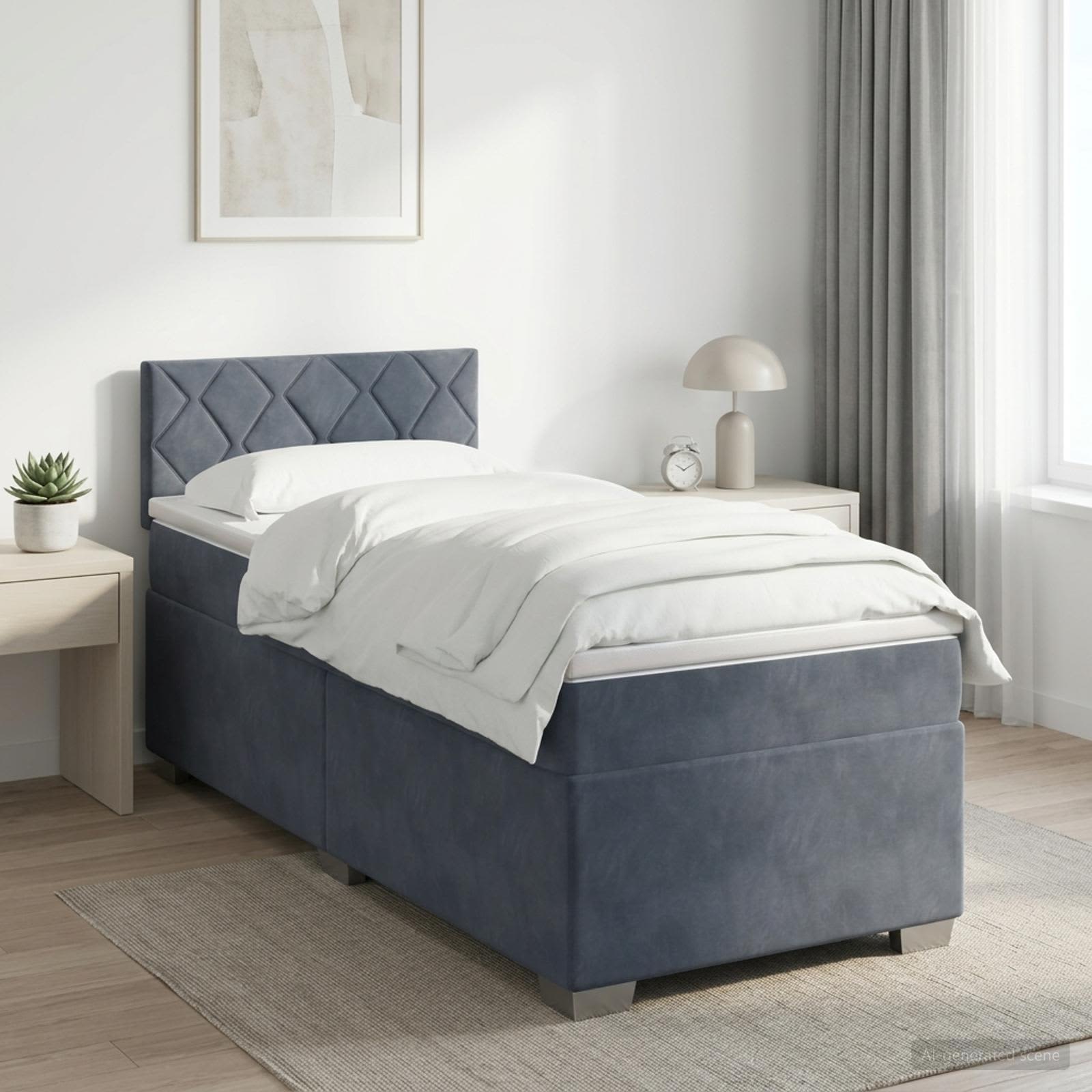 Boxspringbed met matras Donkergrijs 90 x 190 cm Fluweel – afbeelding 1