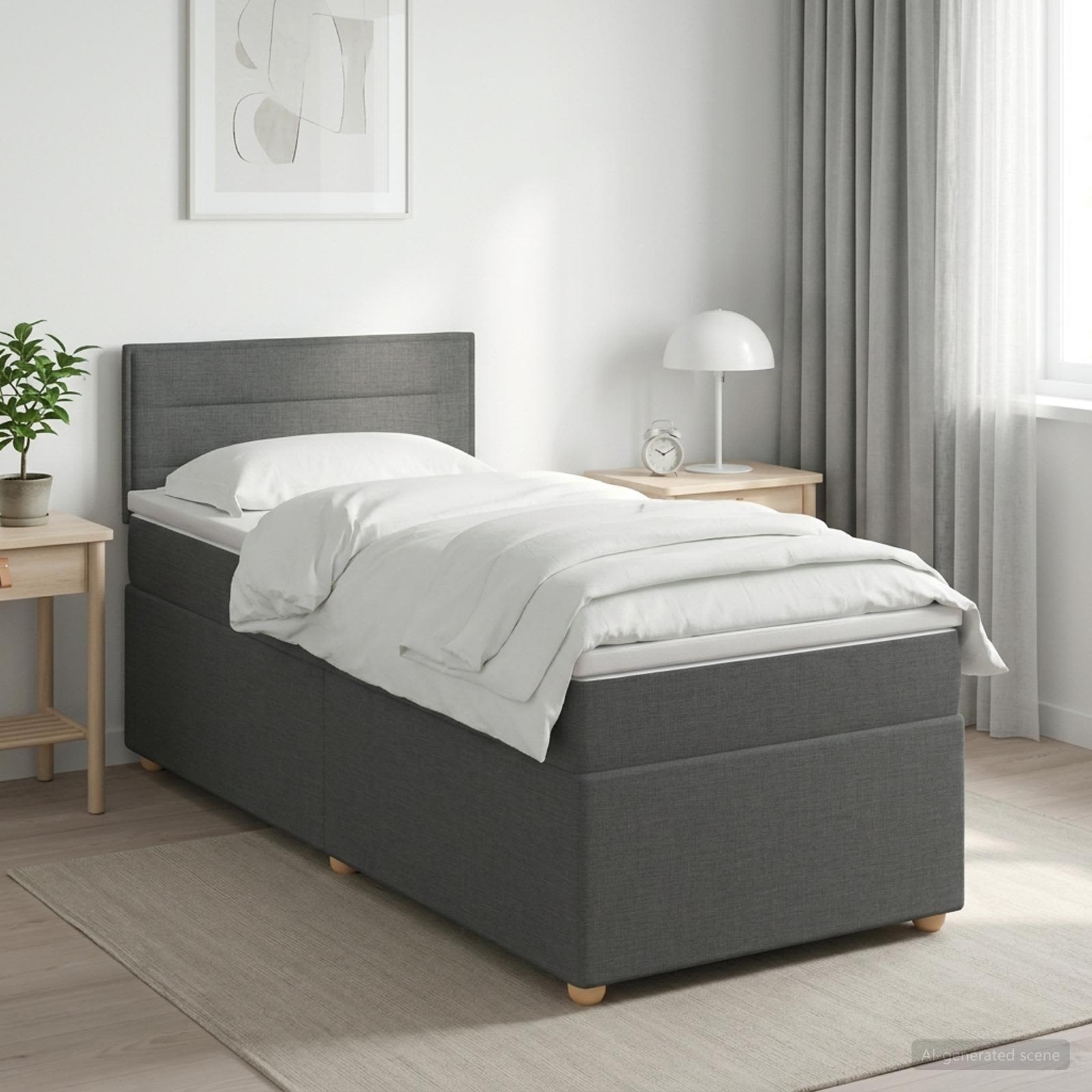 Boxspringbed met matras Donkergrijs 80 x 200 cm Stof – afbeelding 1