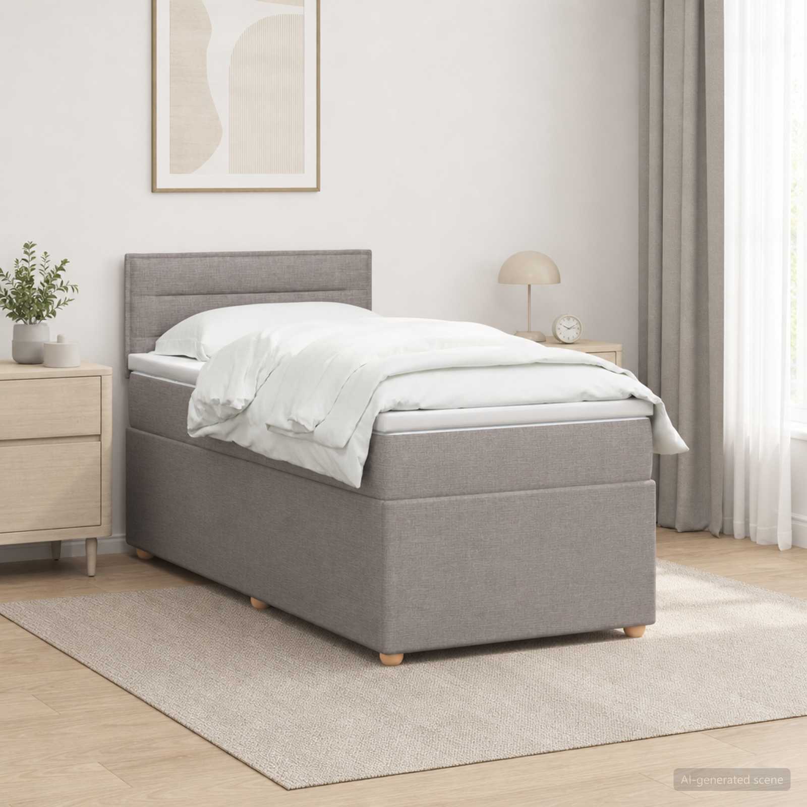 Boxspringbed met matras met hoofdeinde Taupe 80 x 200 cm Stof – afbeelding 1