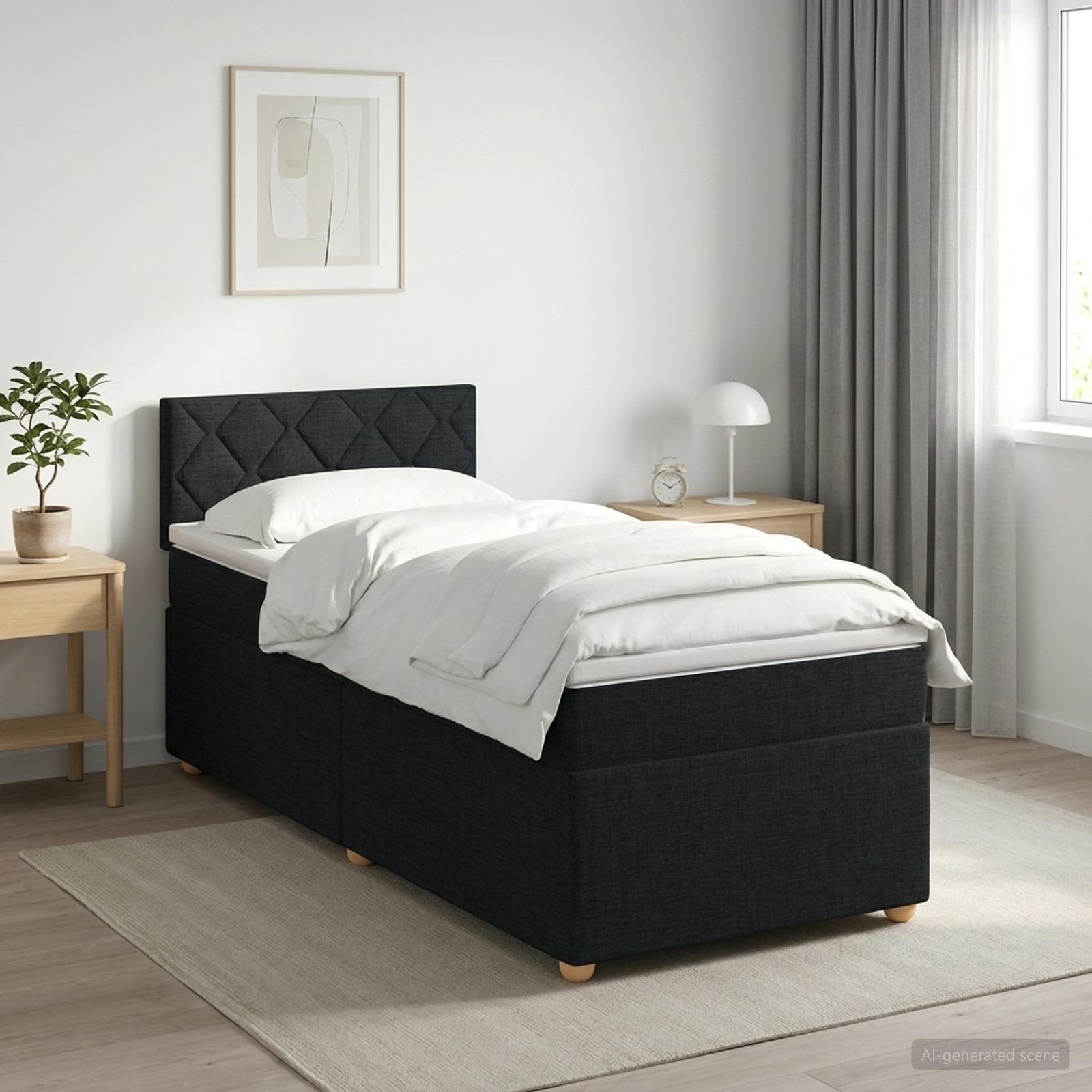 Boxspringbed met matras met hoofdeinde Zwart 80 x 200 cm Stof – afbeelding 1
