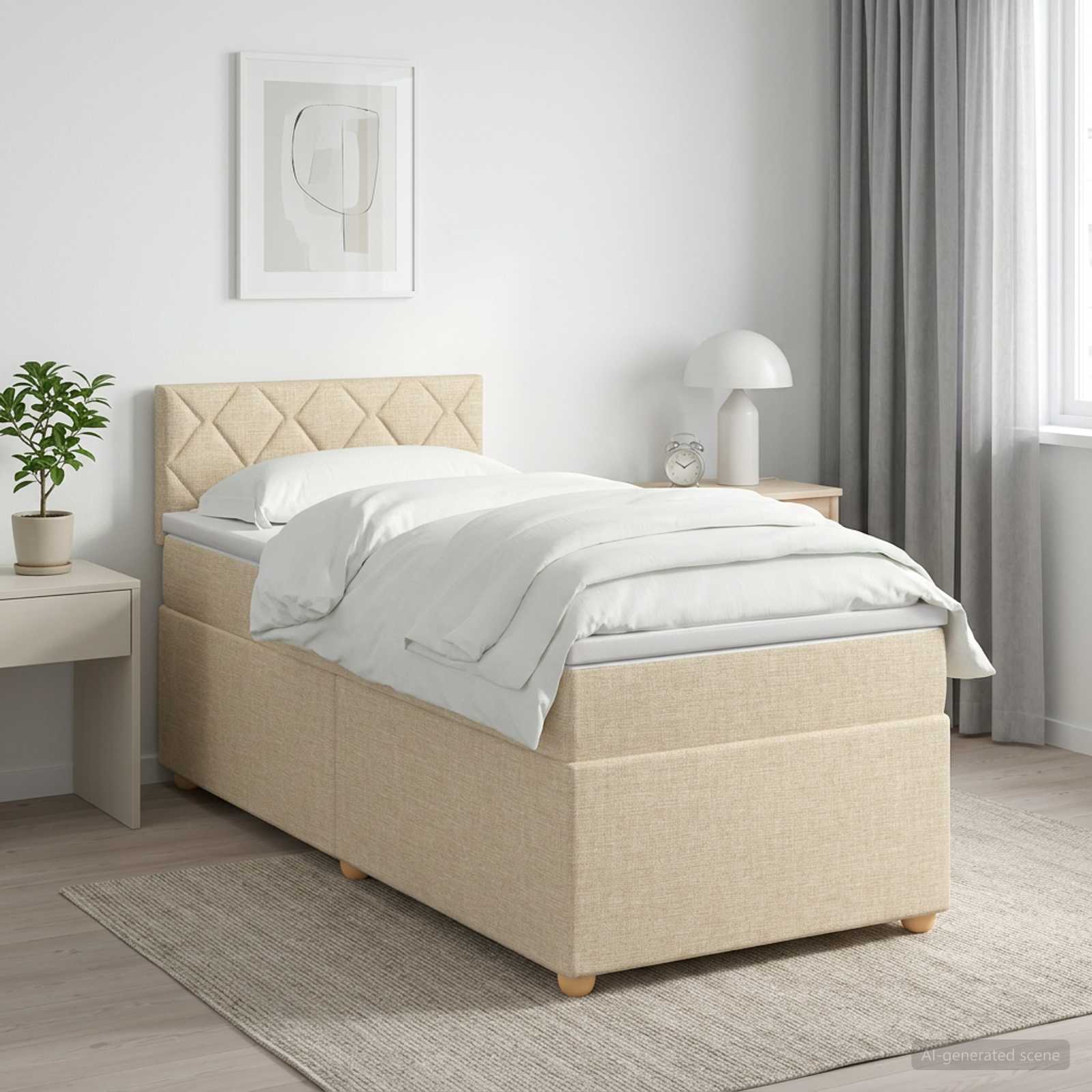 Boxspringbed met matras Crèmekleurig 80 x 200 cm Stof – afbeelding 1