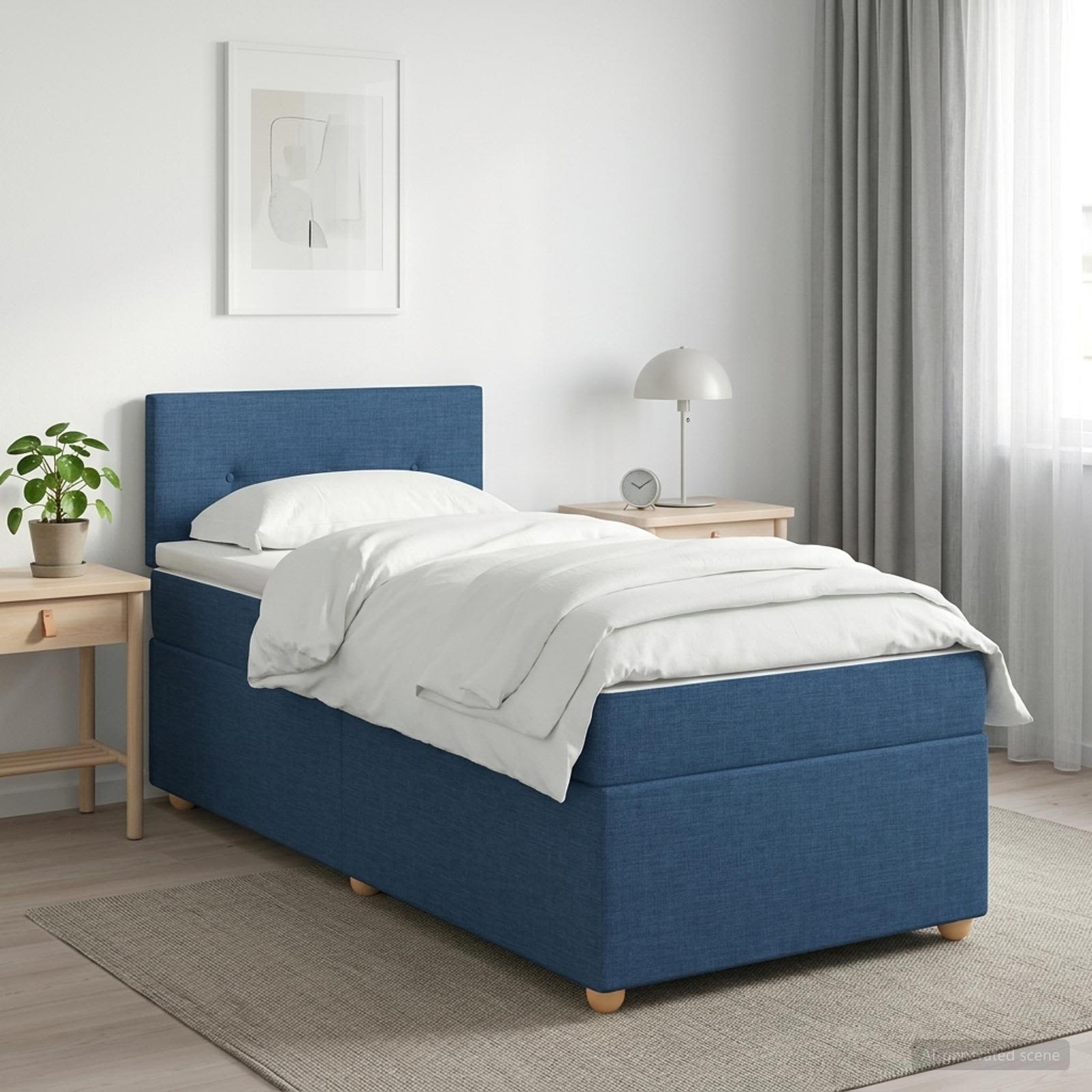 Boxspringbed met matras met hoofdeinde Blauw 90 x 190 cm Stof – afbeelding 1