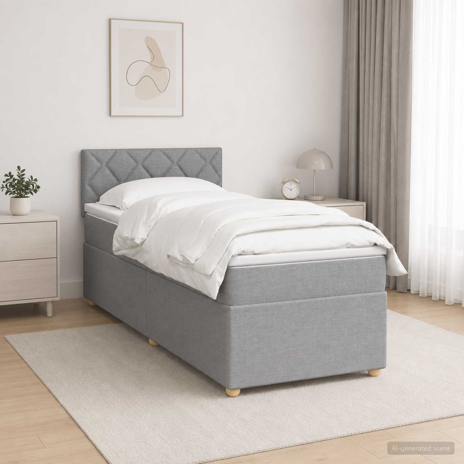 Boxspringbed met matras Lichtgrijs 90 x 190 cm Stof