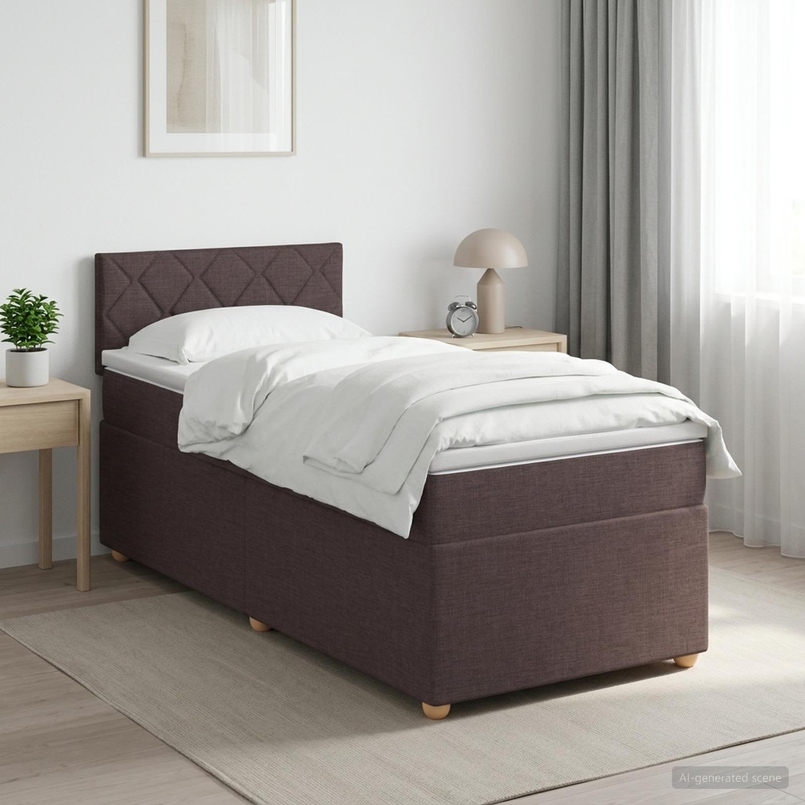 Boxspringbed met matras Donkerbruin 90 x 190 cm Stof – afbeelding 1