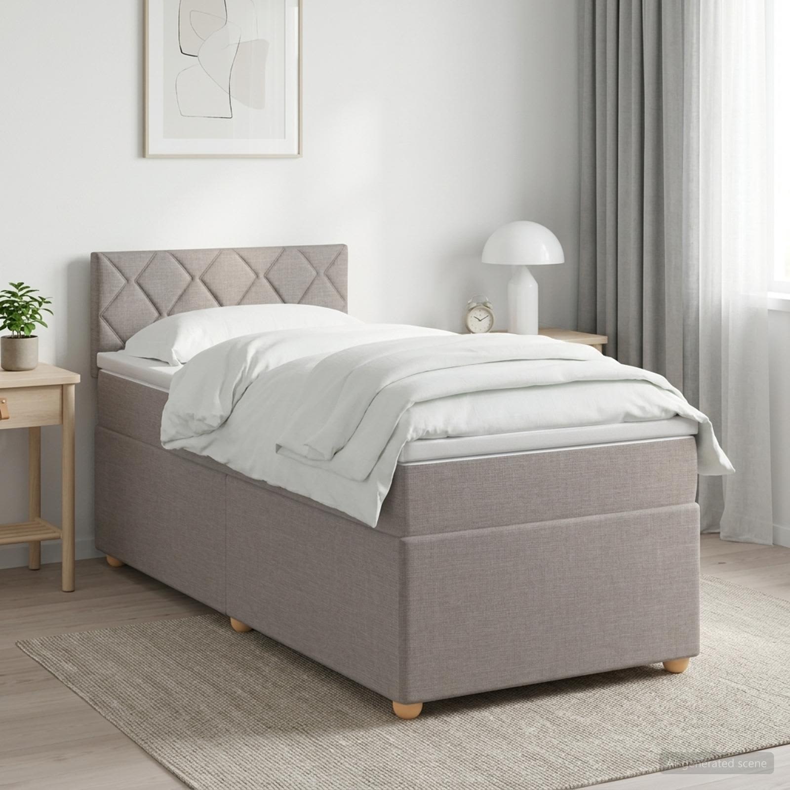 Boxspringbed met matras met hoofdeinde Taupe 90 x 190 cm Stof – afbeelding 1