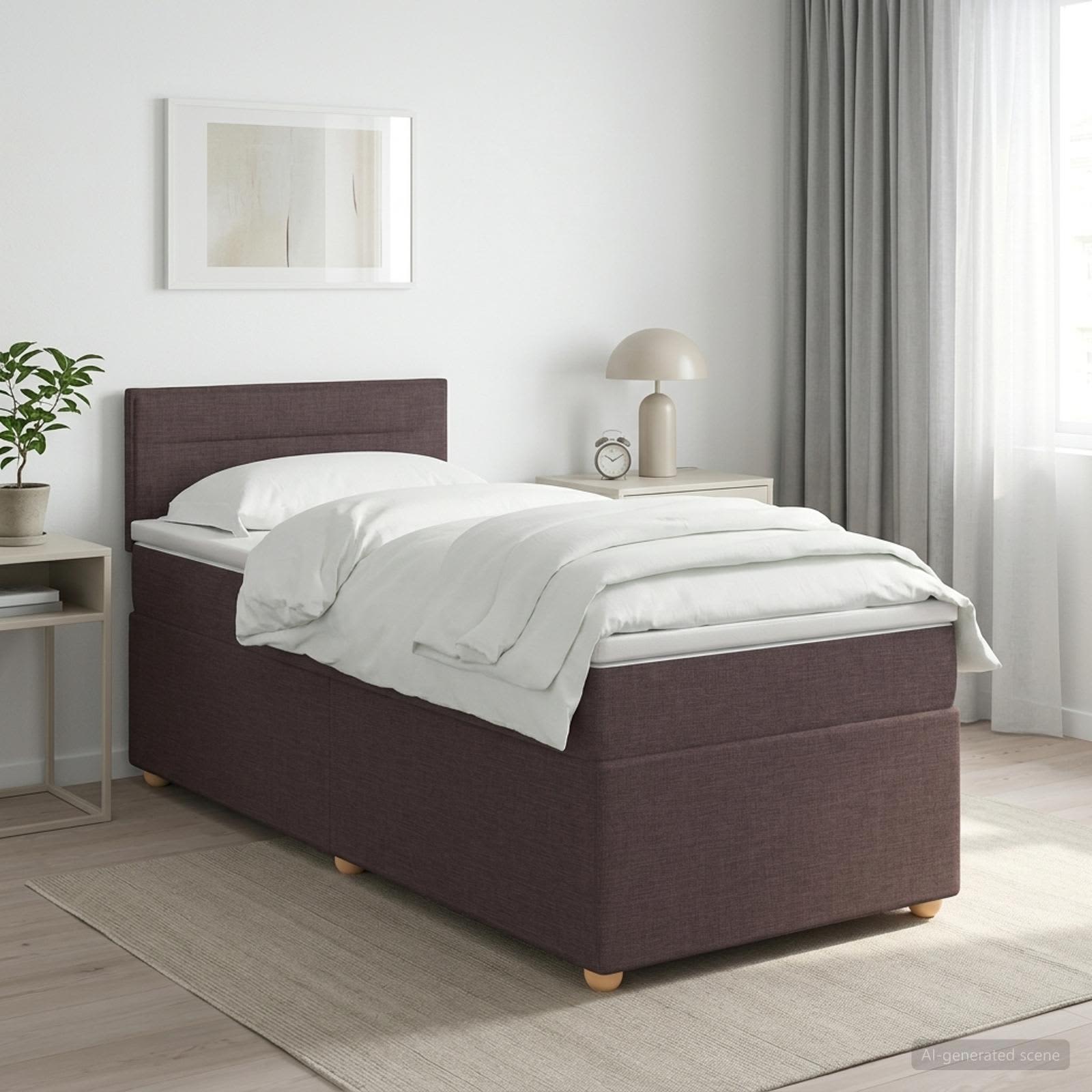 Boxspringbed met matras Donkerbruin 90 x 200 cm Stof – afbeelding 1