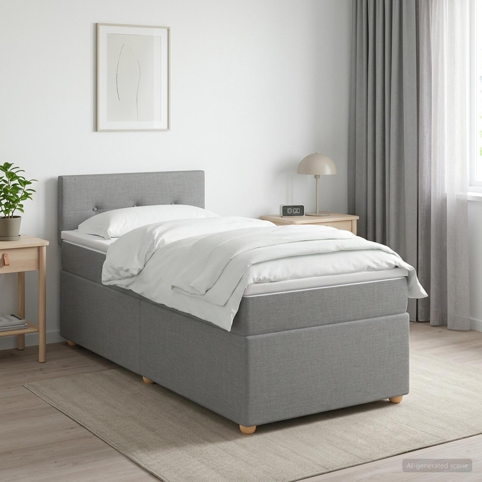 Boxspringbed met matras Lichtgrijs 90 x 200 cm Stof – afbeelding 1