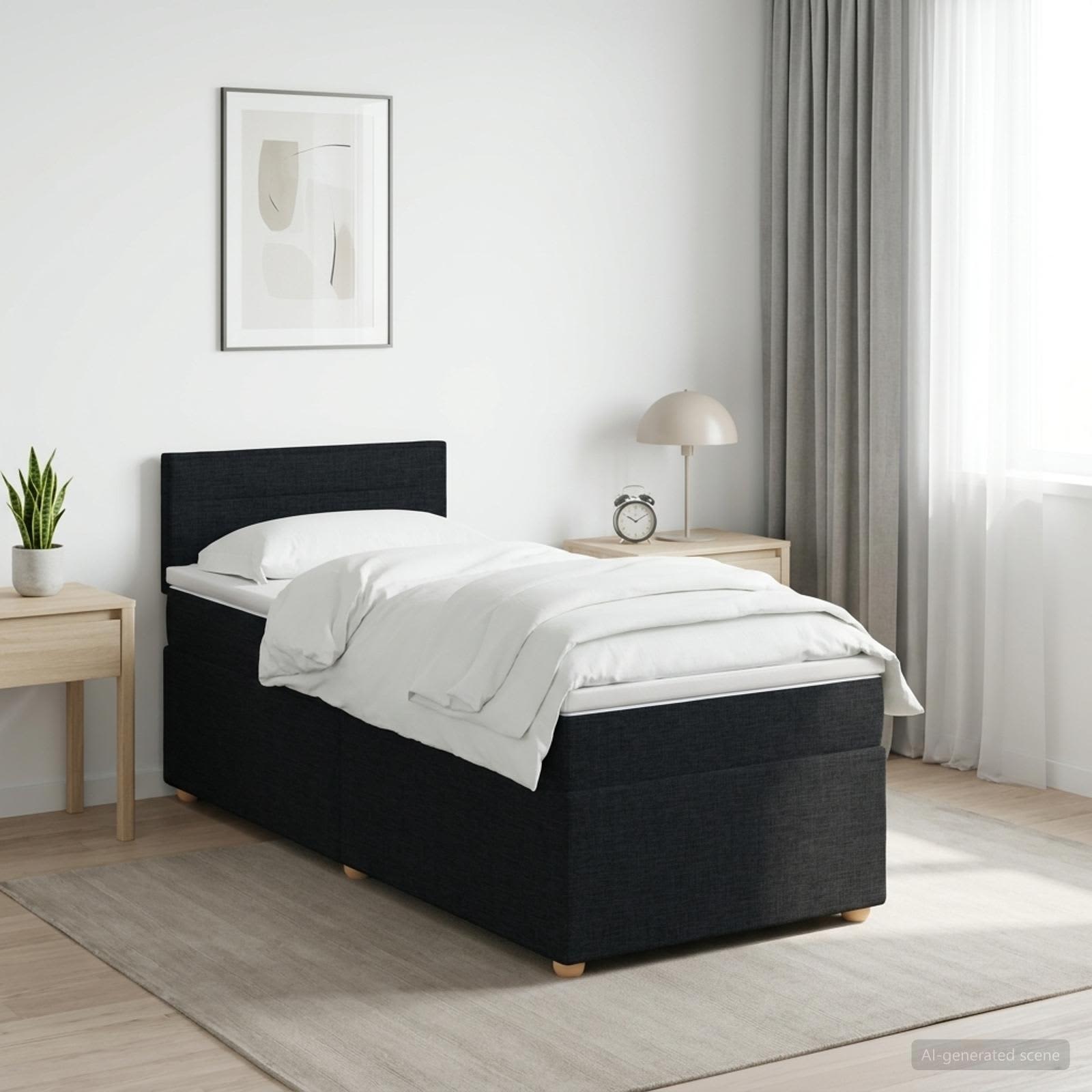 Boxspringbed met matras met hoofdeinde Zwart 100 x 200 cm Stof – afbeelding 1