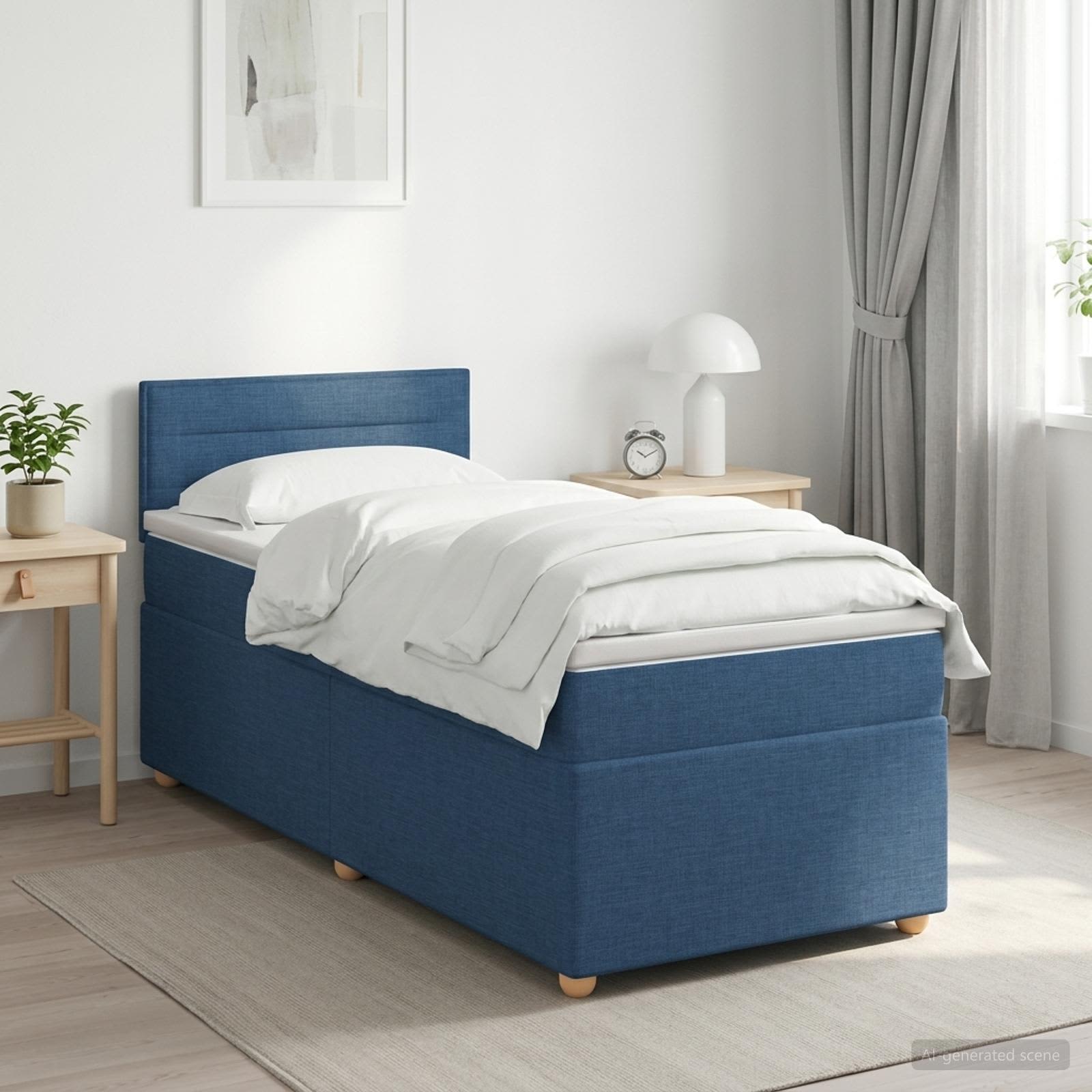 Boxspringbed met matras met hoofdeinde Blauw 100 x 200 cm Stof – afbeelding 1