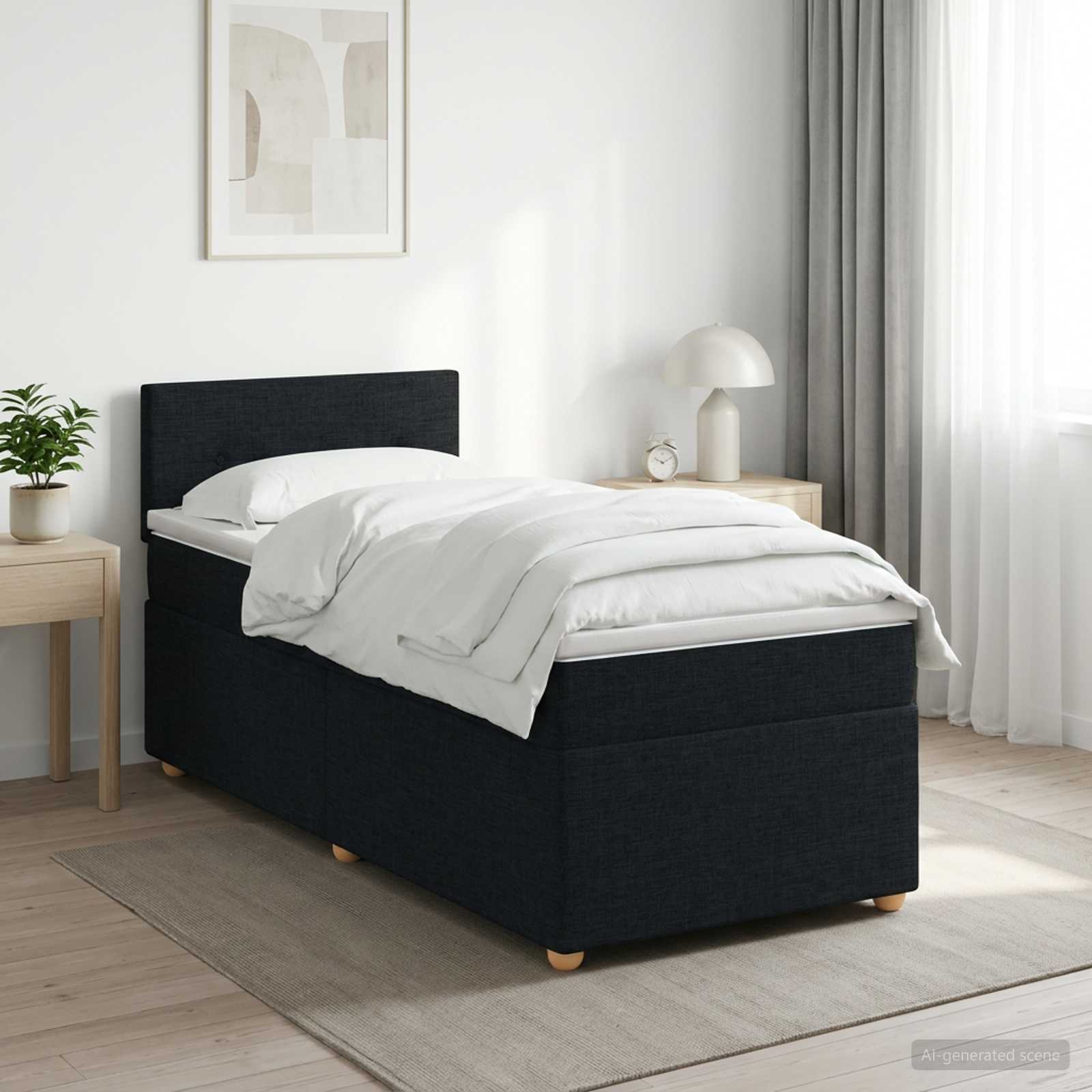 Boxspringbed met matras met hoofdeinde Zwart 100 x 200 cm Stof – afbeelding 1