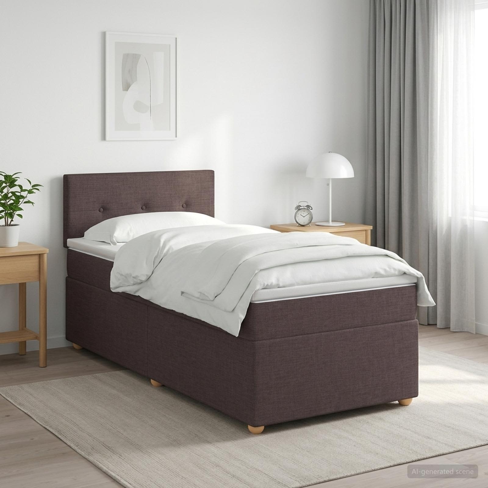 Boxspringbed met matras Donkerbruin 100 x 200 cm Stof – afbeelding 1