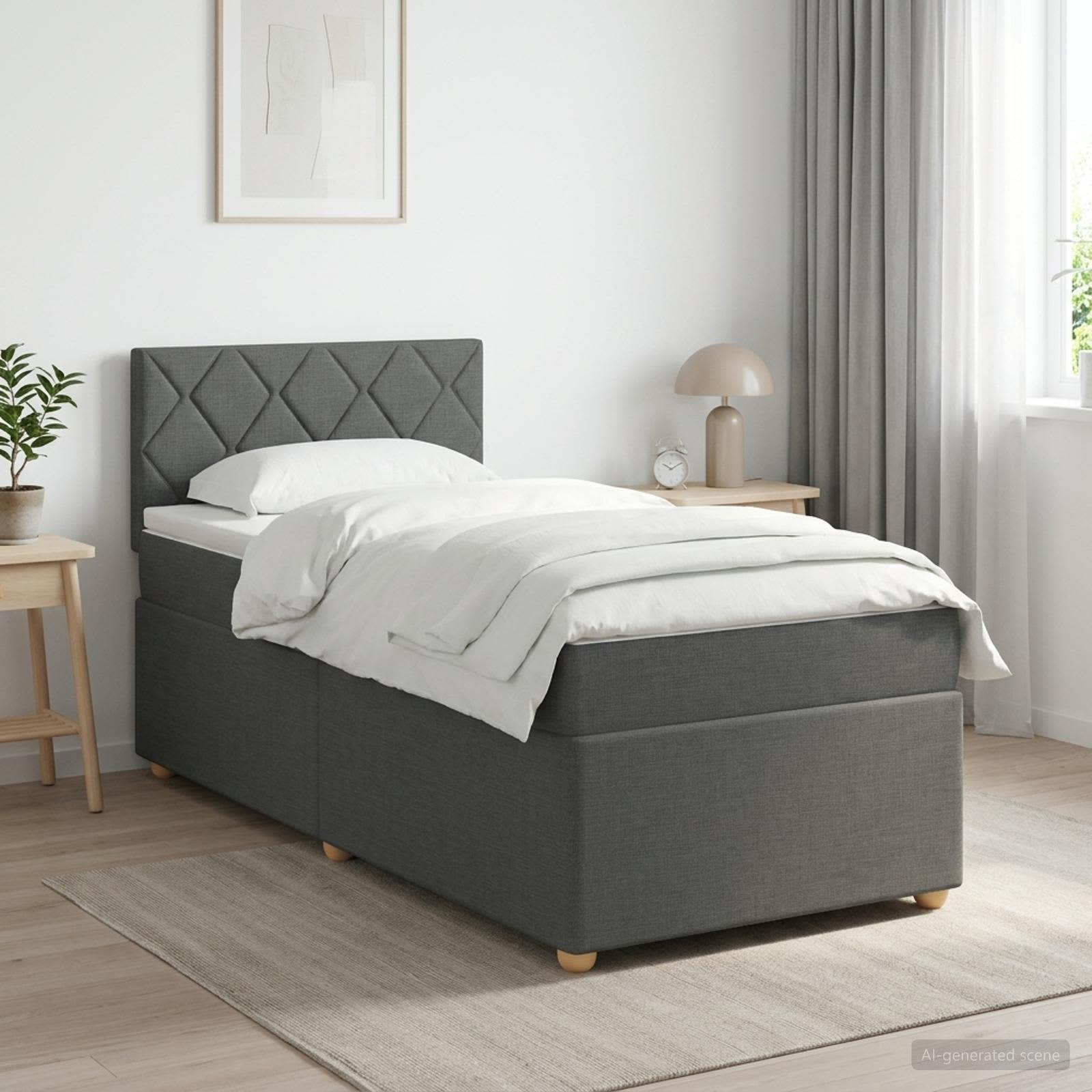 Boxspringbed met matras Donkergrijs 100 x 200 cm Stof – afbeelding 1